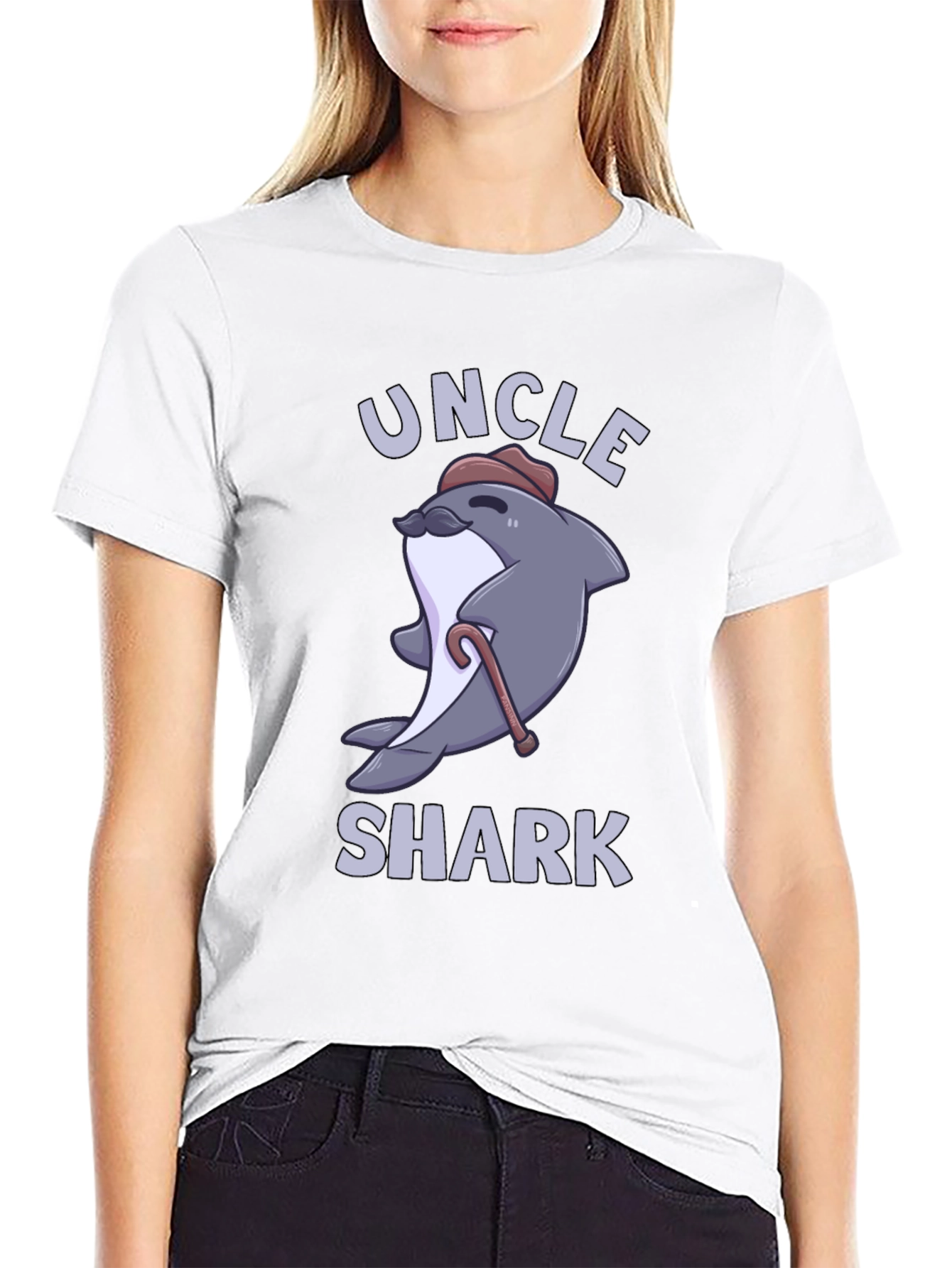 Black Uncle Shark Graphic Tee - Cute Cartoon Shark T-Shirt view 9