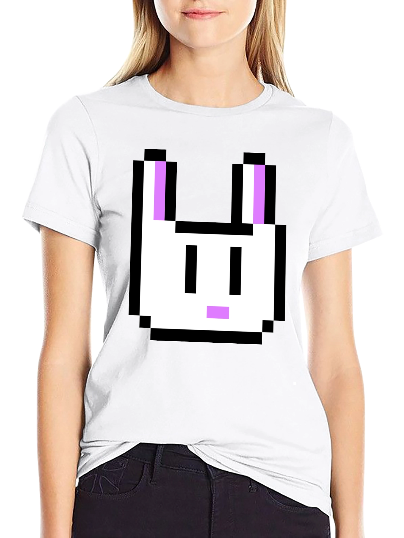 Black Pixel Bunny Graphic Tee - Black Cotton T-Shirt view 9