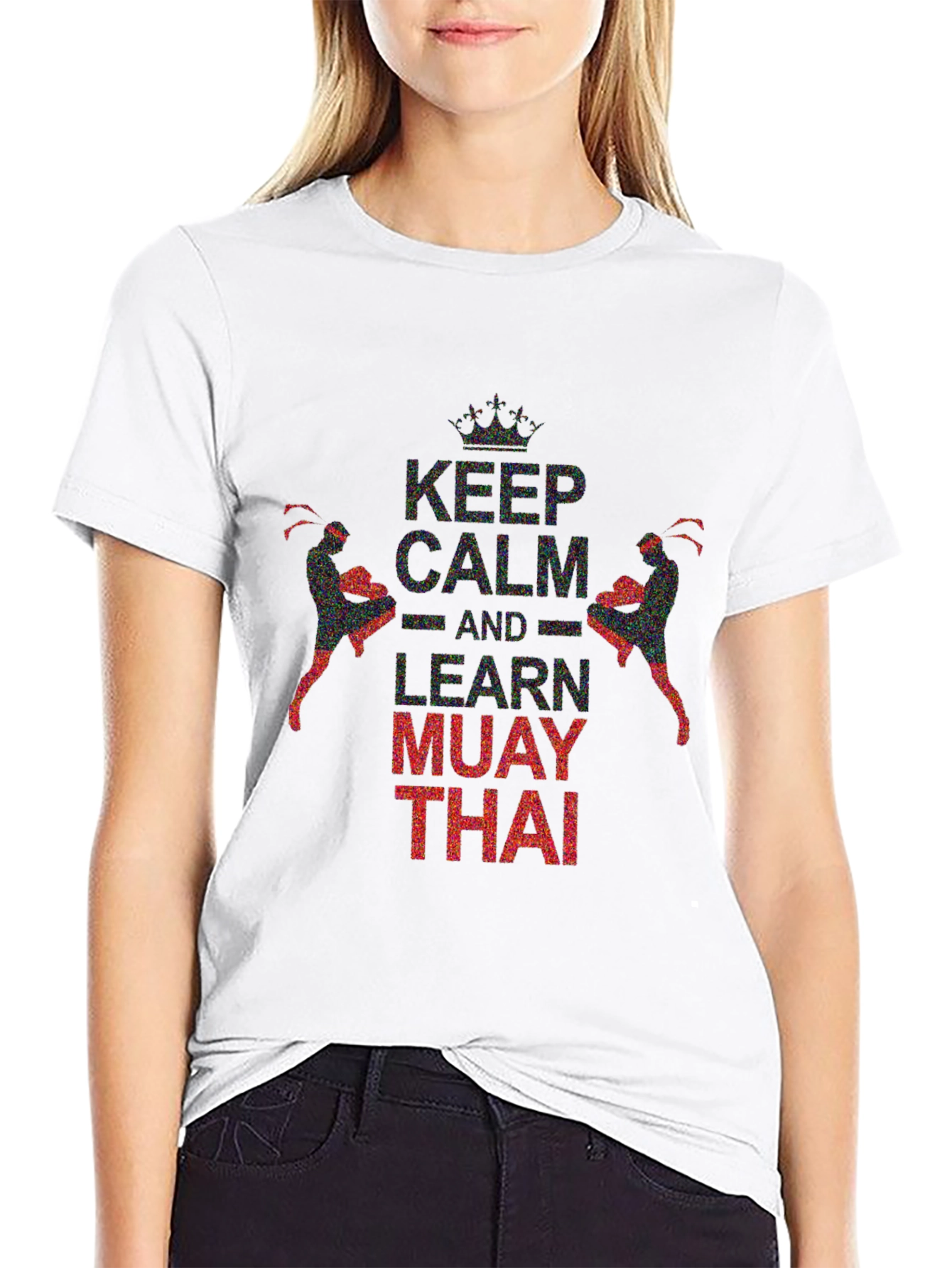 Black Keep Calm Learn Muay Thai Black Graphic Tee view 9