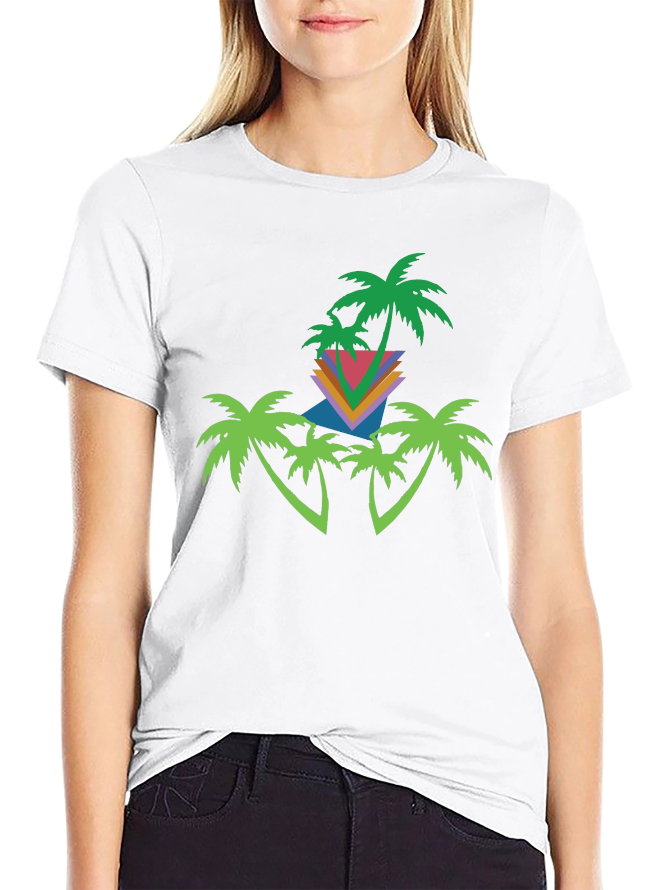 Black Retro Palm Tree Graphic Tee - Black Cotton Blend view 9