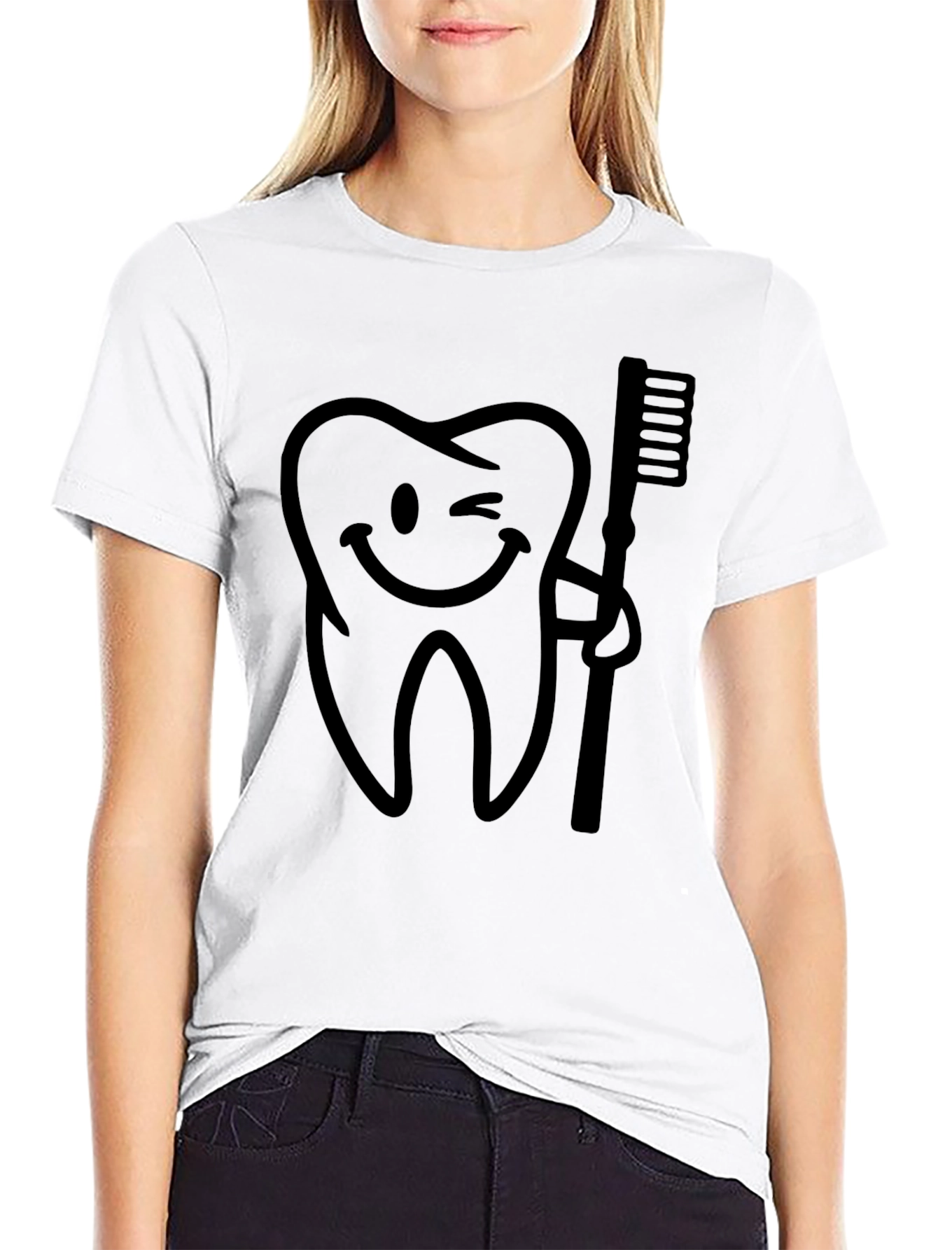 Black Funny Tooth & Brush Graphic Tee - Dental Humor Shirt view 9