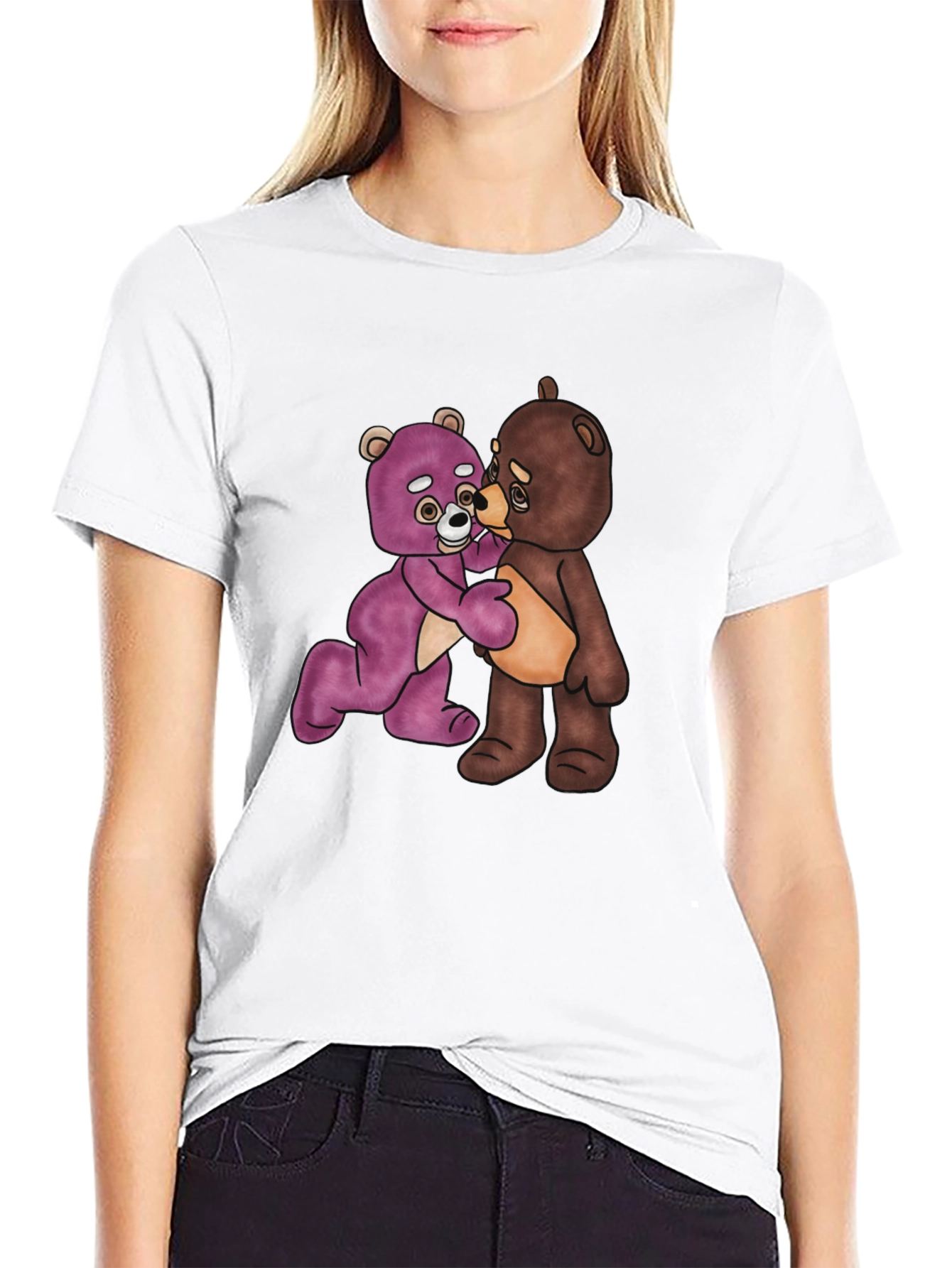 Black Teddy Bears Hug Graphic Black T-Shirt view 9