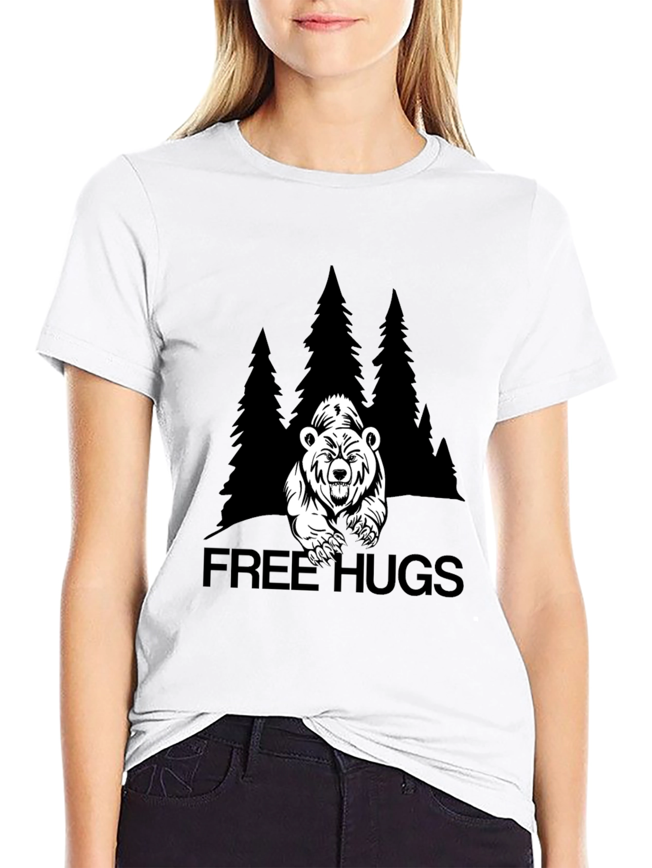 Black Free Hugs Bear Graphic T-Shirt - Black view 9