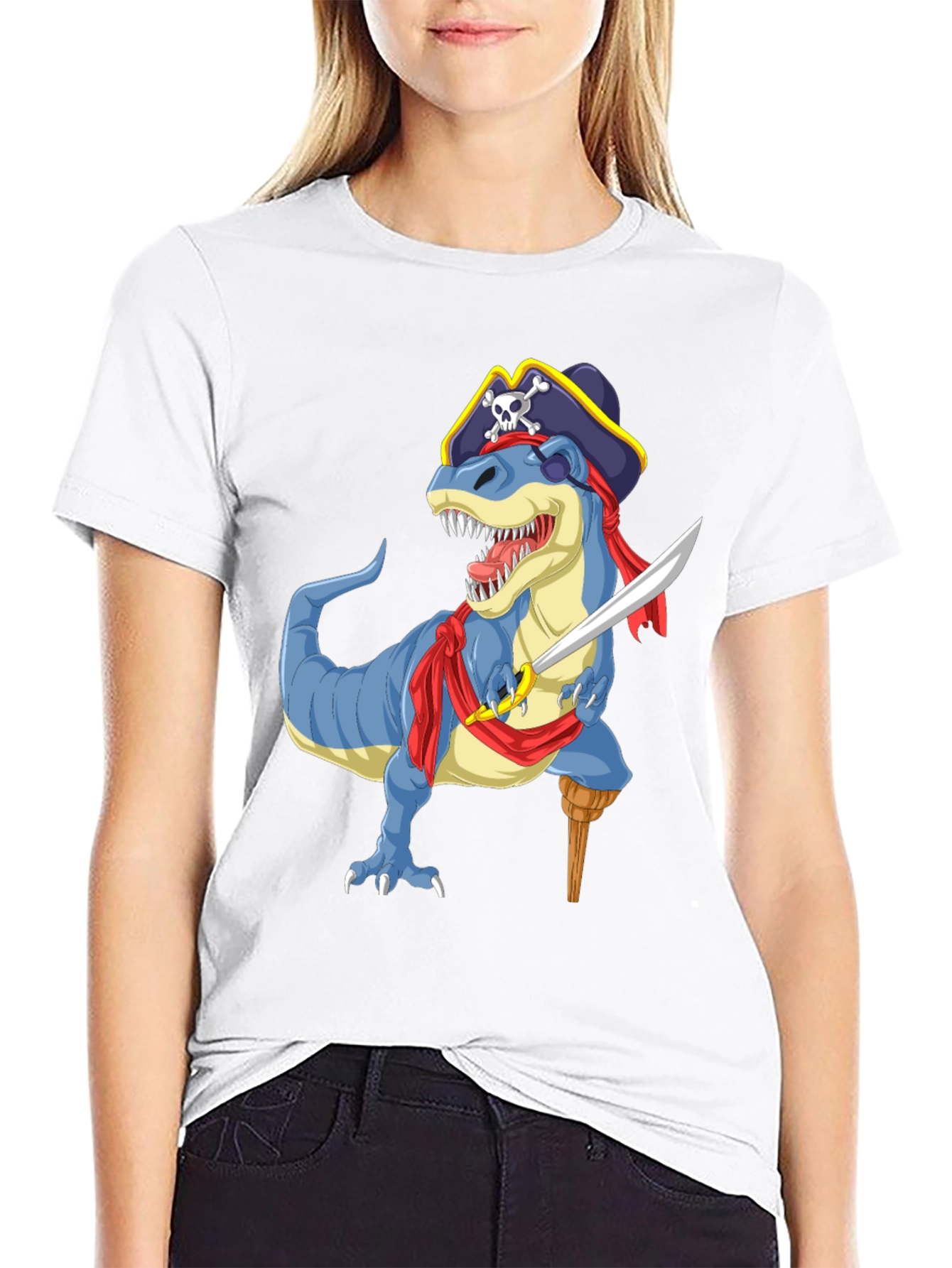 Black Pirate Dinosaur Graphic T-Shirt - Fun Novelty Tee view 9
