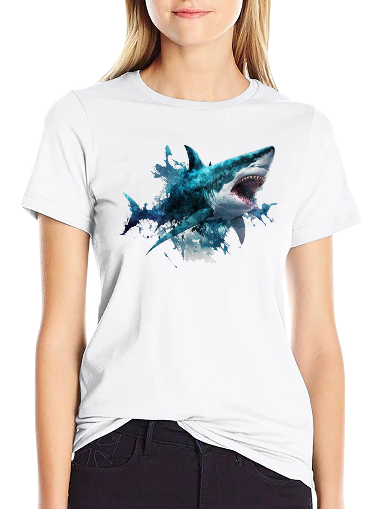 Black Shark Graphic Print Black T-Shirt view 9