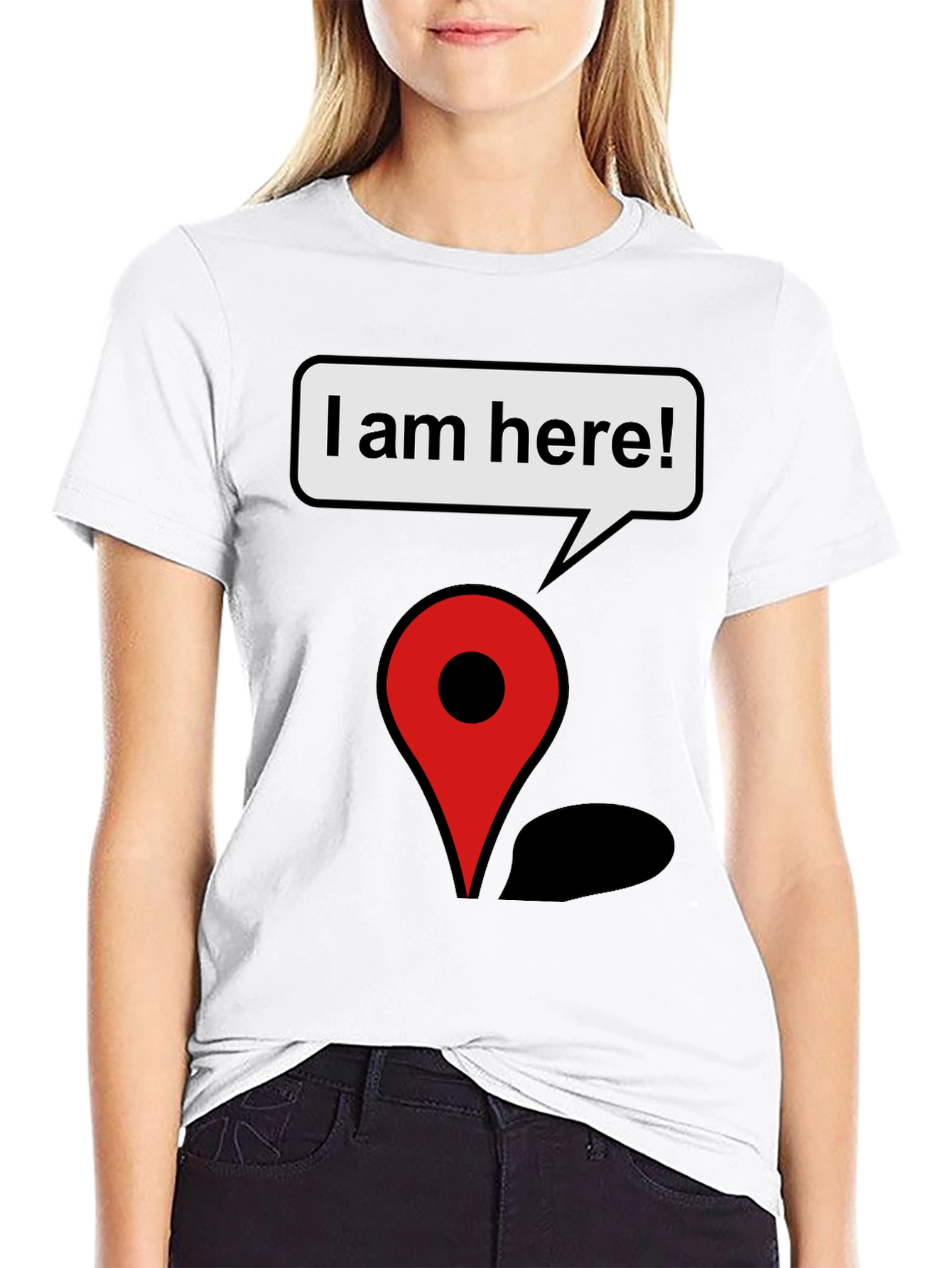 Black I am Here! Graphic Print T-Shirt view 9