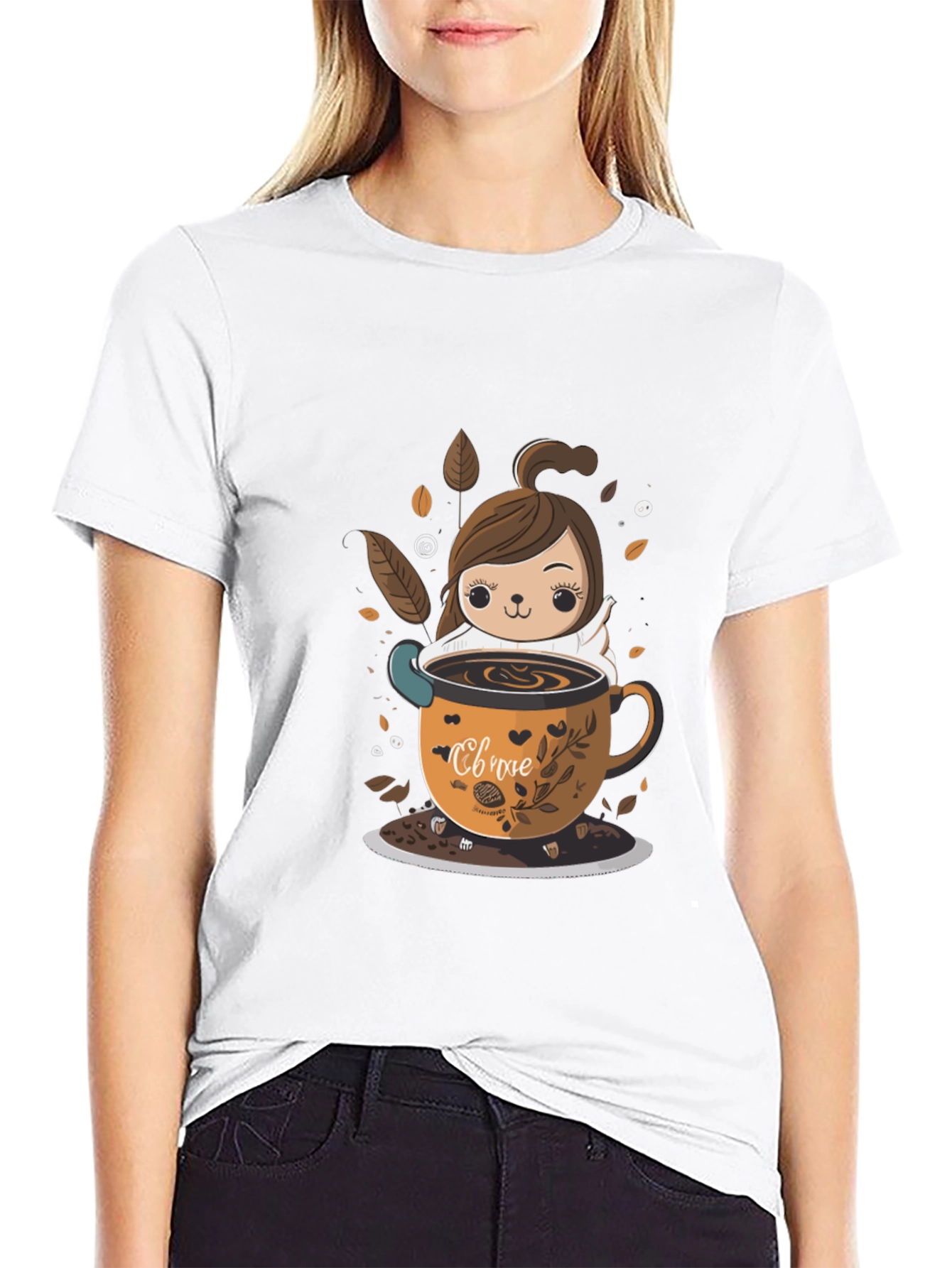 Black Cute Cartoon Coffee Lover T-Shirt view 9
