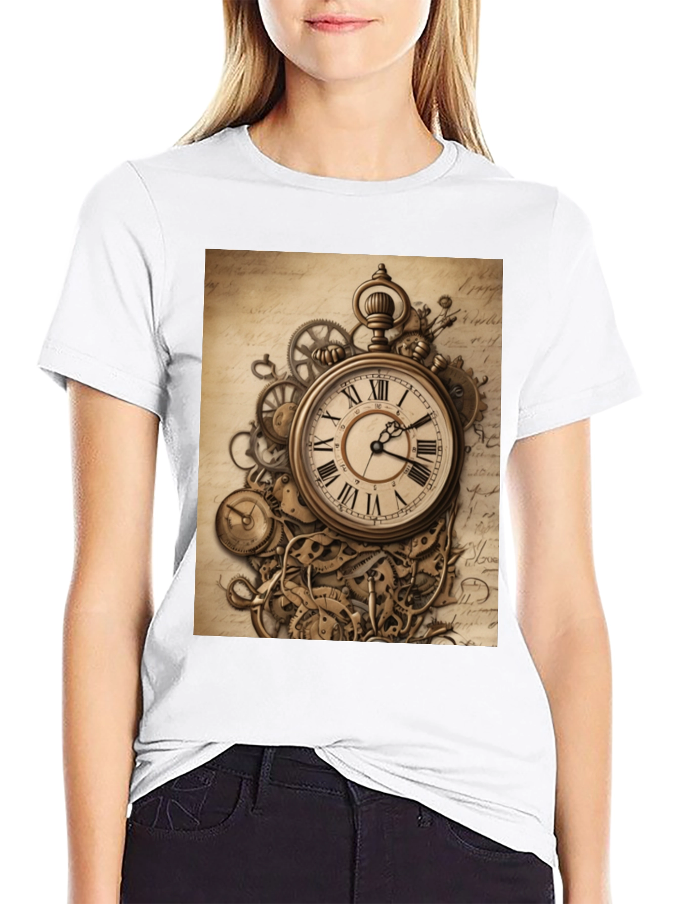 Black Steampunk Clockwork T-Shirt - Timeless Design view 9