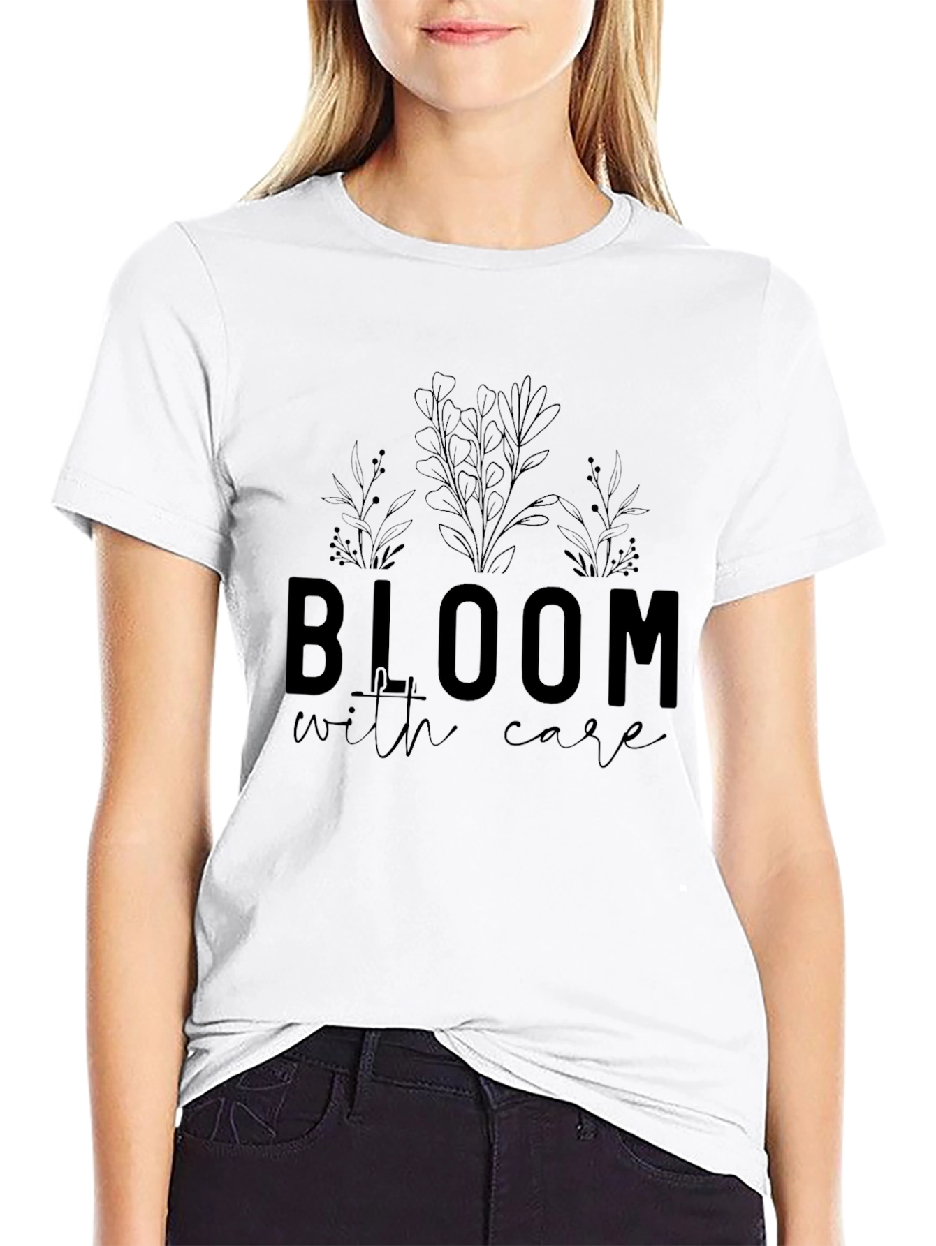 Black Bloom With Care Graphic Tee - Stylish Black T-Shirt view 9