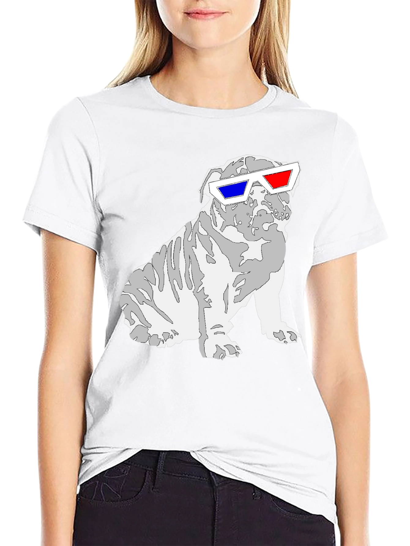 Black Cool Bulldog 3D Glasses Graphic T-Shirt view 9