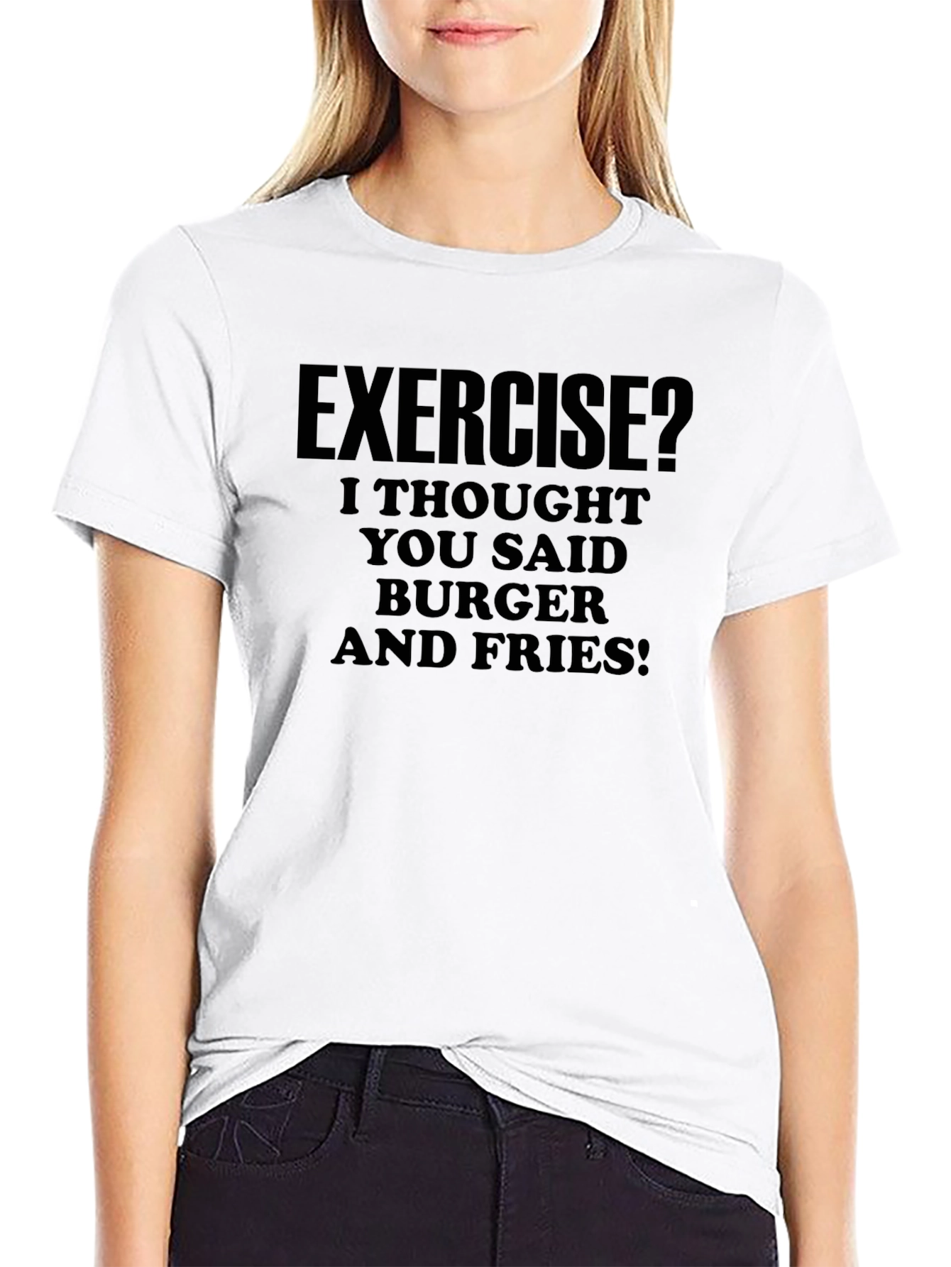 Black Funny Exercise Burger & Fries Graphic T-Shirt view 9