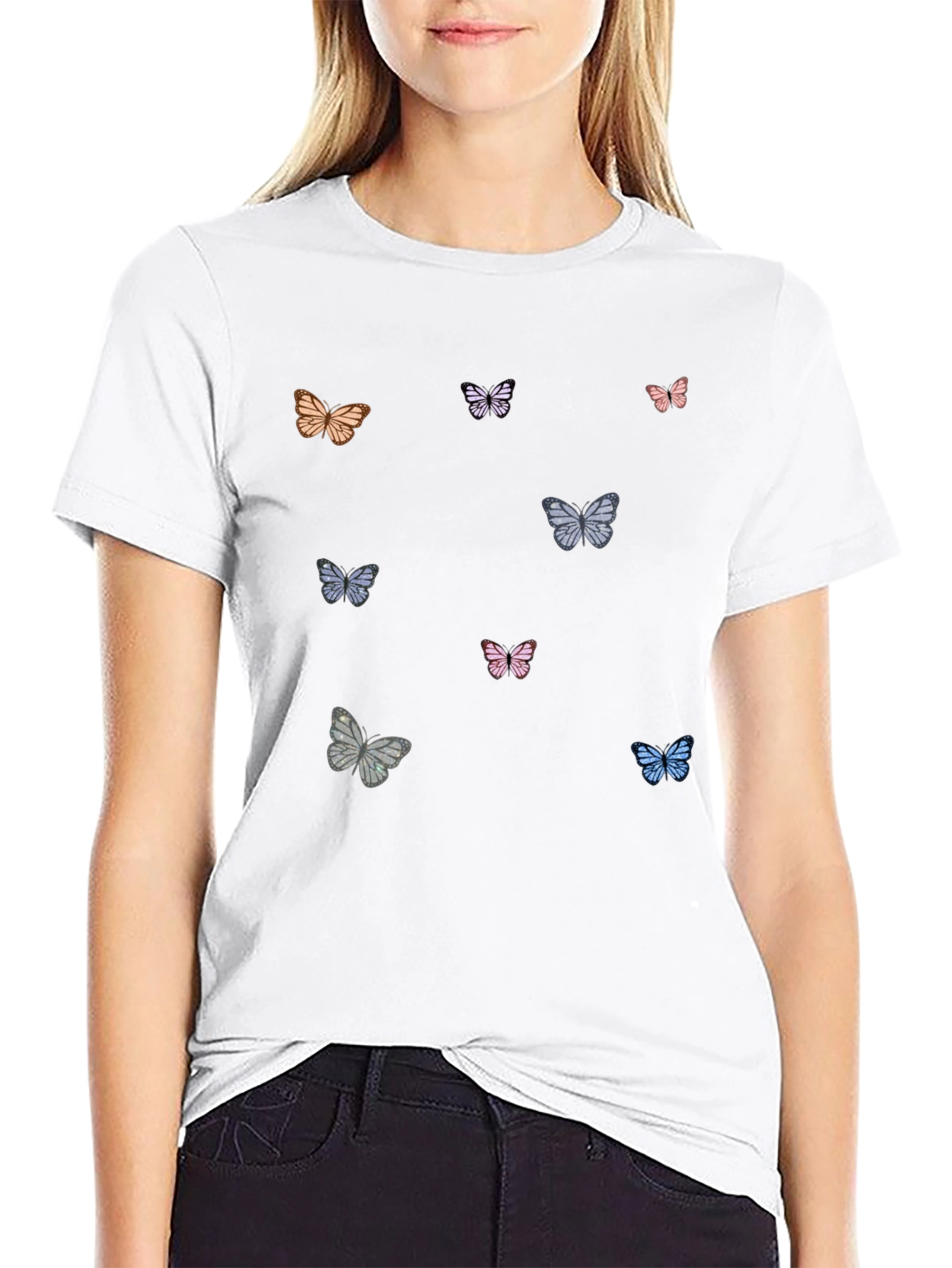 Butterfly Print Black T-Shirt - 9