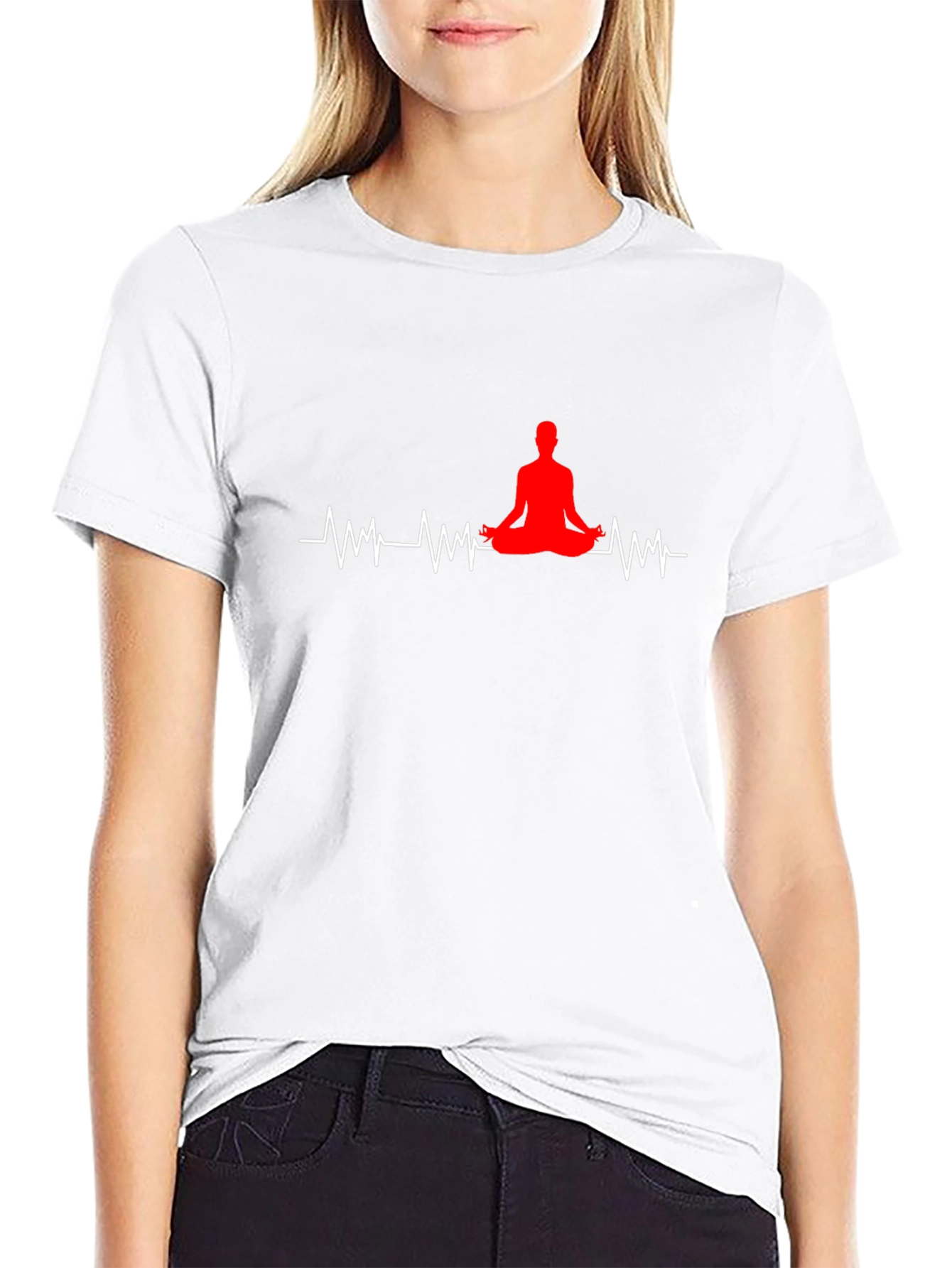 Black Yoga Heartbeat T-Shirt - Meditate in Style view 9