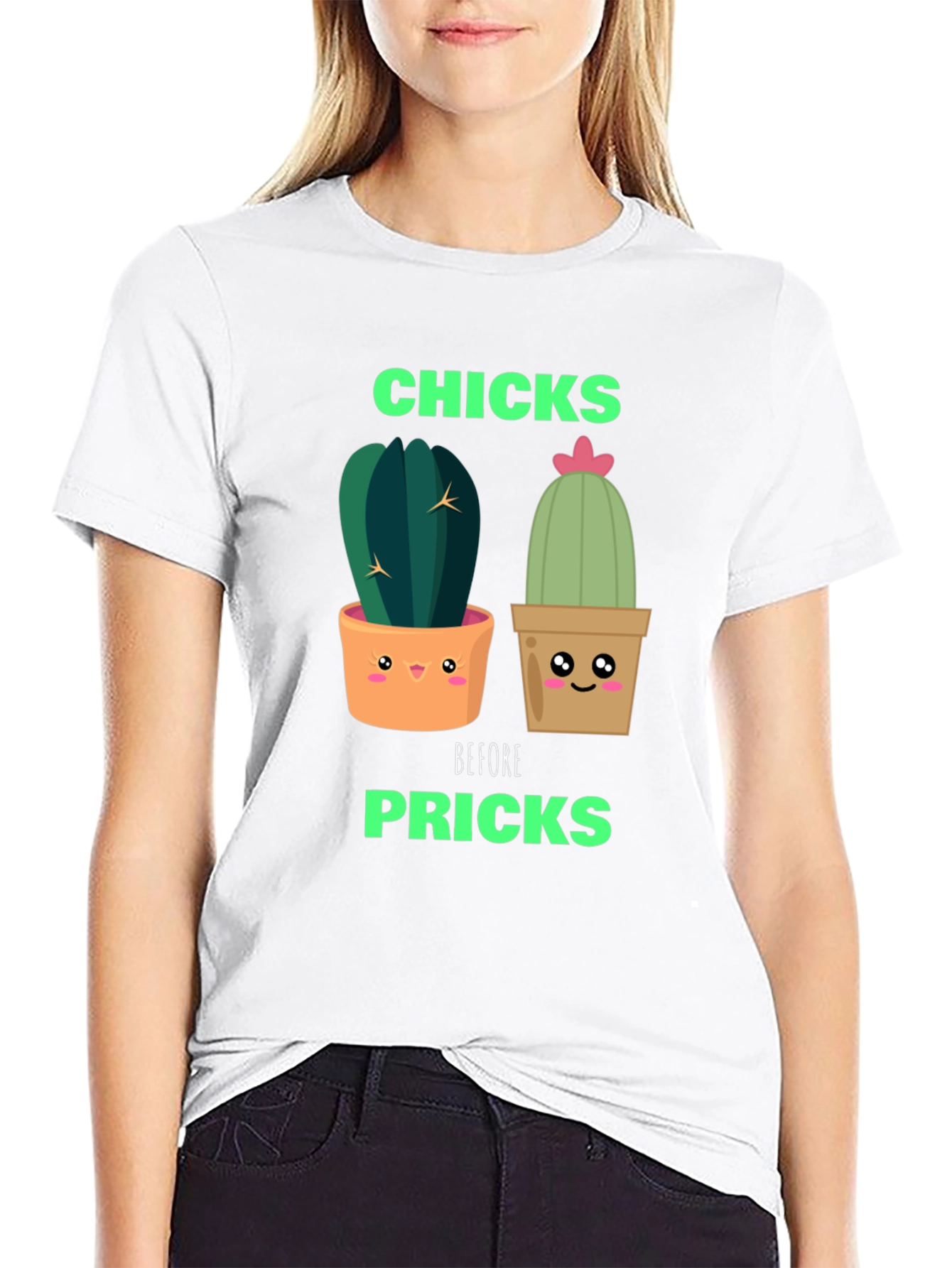 Black Funny Cactus Graphic T-Shirt - Chicks Before Pricks view 9