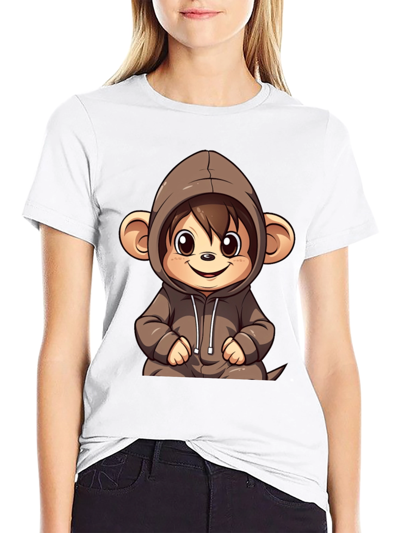 Black Cute Monkey Hoodie Graphic Tee view 9