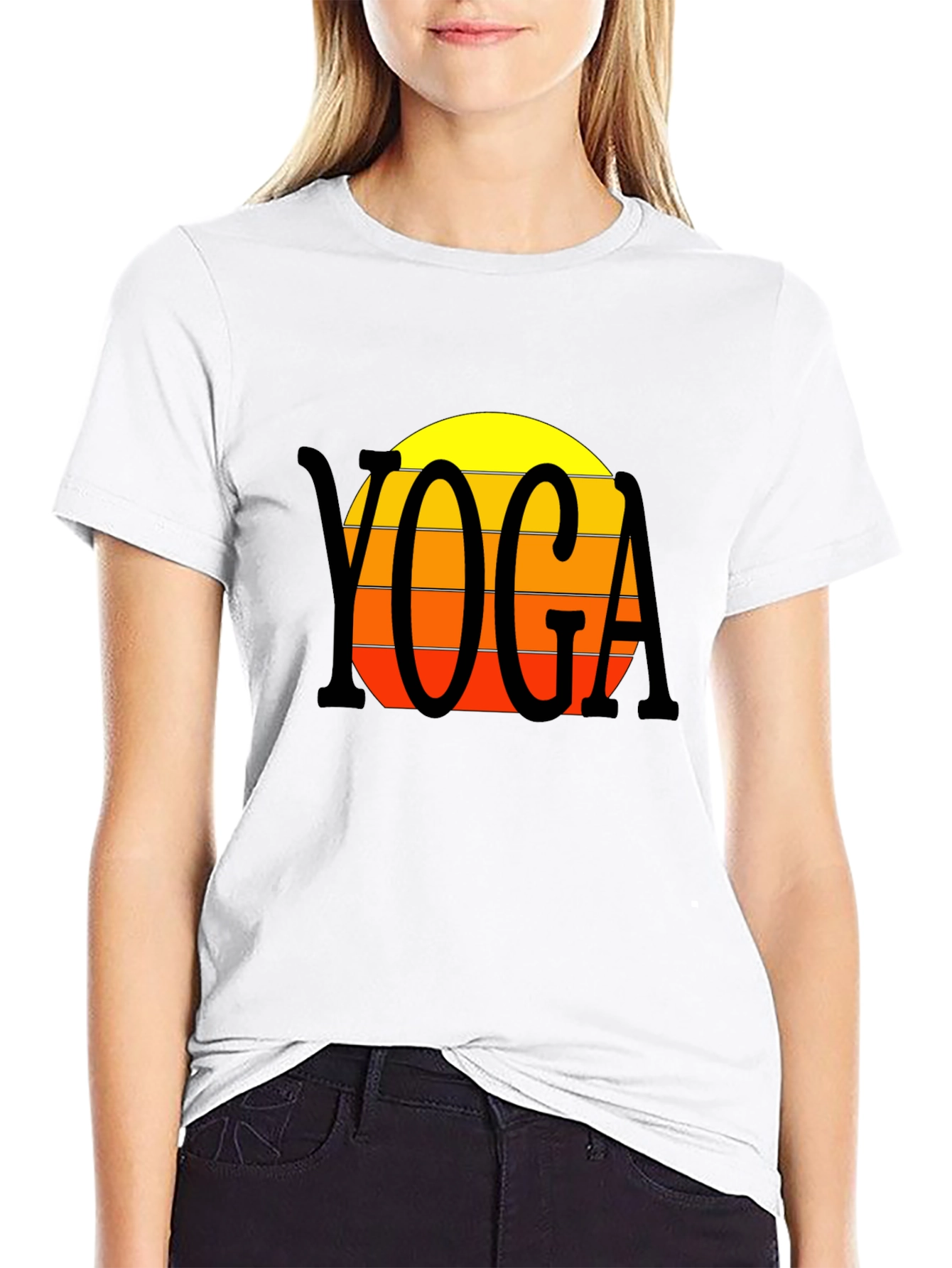 Black Yoga Sunset T-Shirt - Retro Style view 9