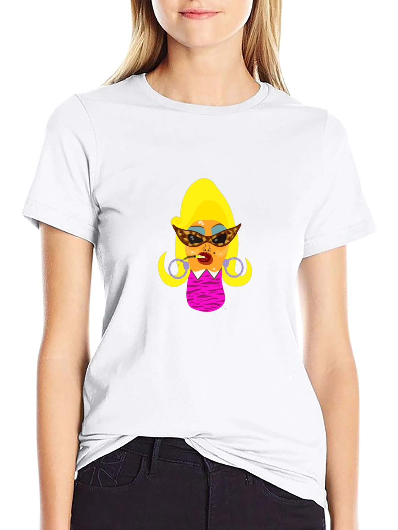 Black Black T-Shirt with Cartoon Woman view 9