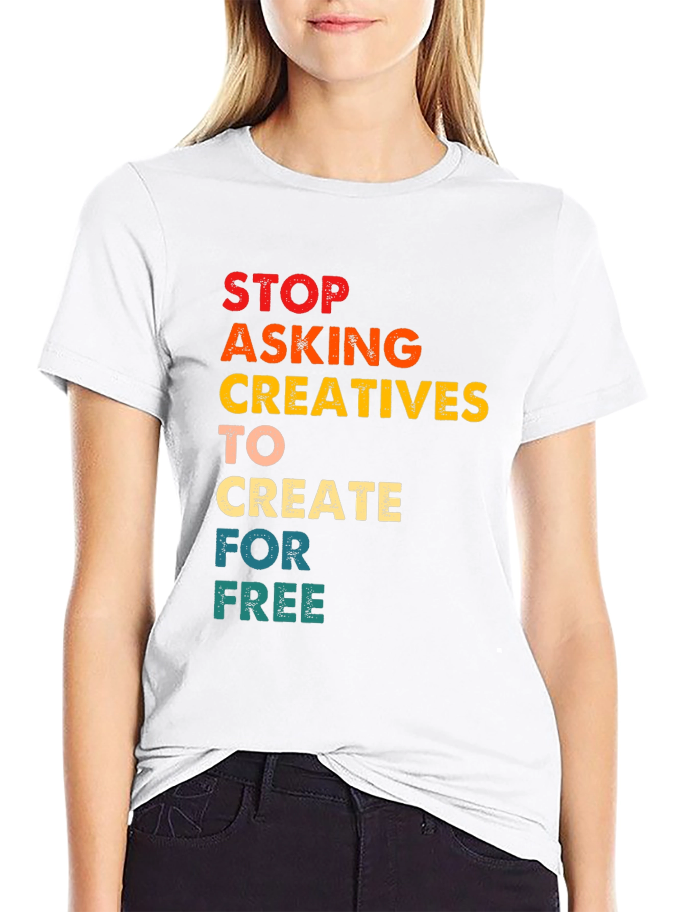 Black Creative Support T-Shirt:  Stop Asking for Free view 9