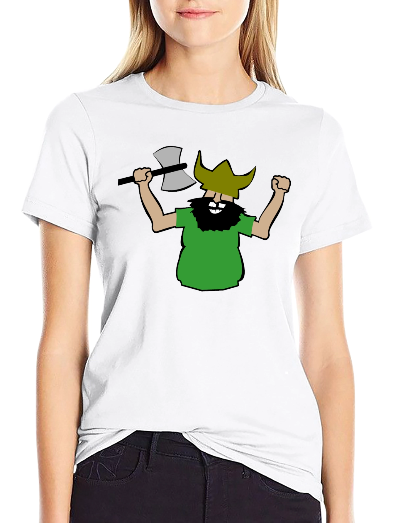 Black Viking Cartoon Graphic Black T-Shirt view 9