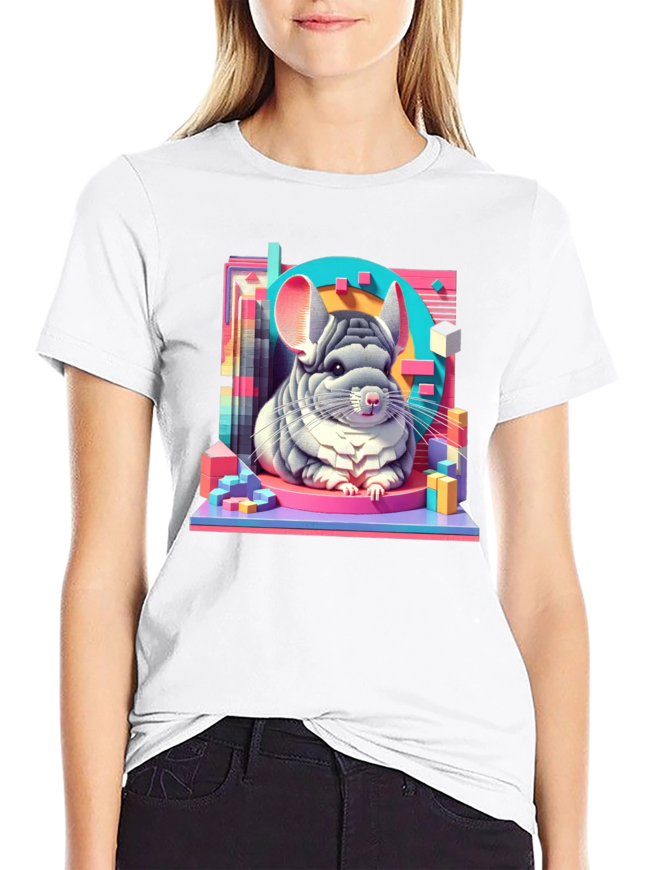 Black Chinchilla Graphic Tee - Unique Animal Art T-Shirt view 9