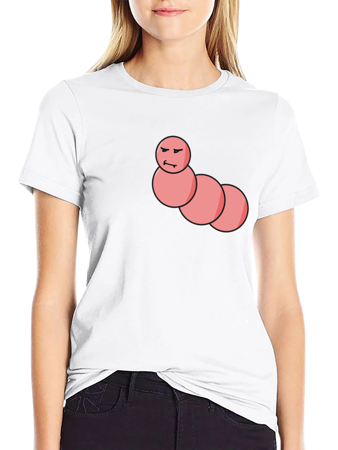 Black Men's Black T-Shirt with Funny Worm Graphic view 9