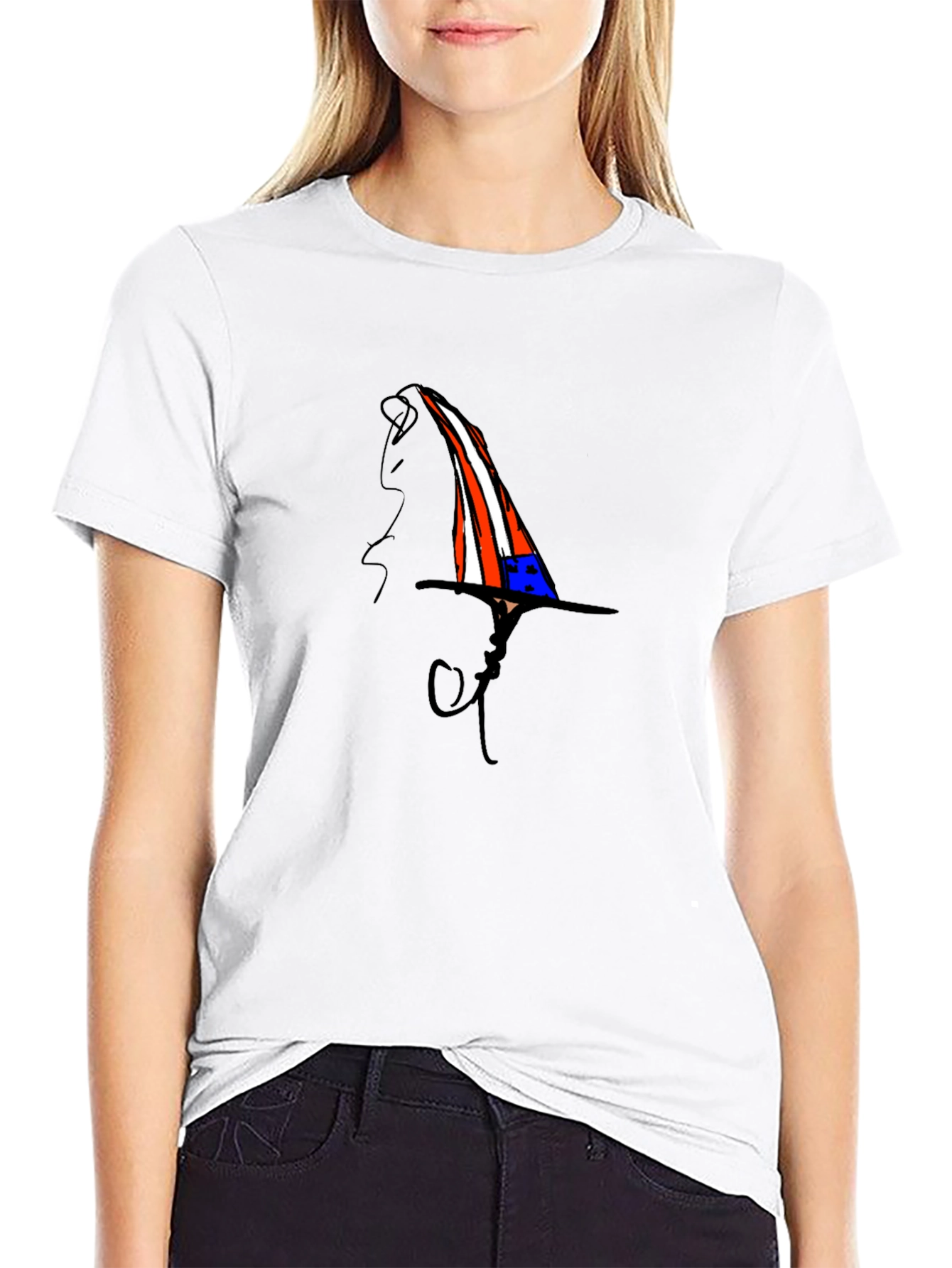 Black Whimsical Patriotic Hat Graphic Black T-Shirt view 9