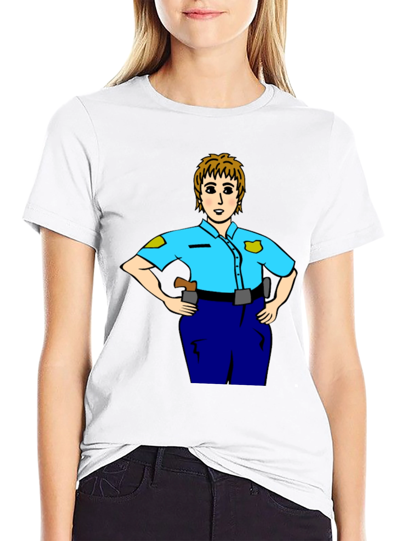 Black Police Woman Cartoon T-Shirt | Graphic Tee view 9