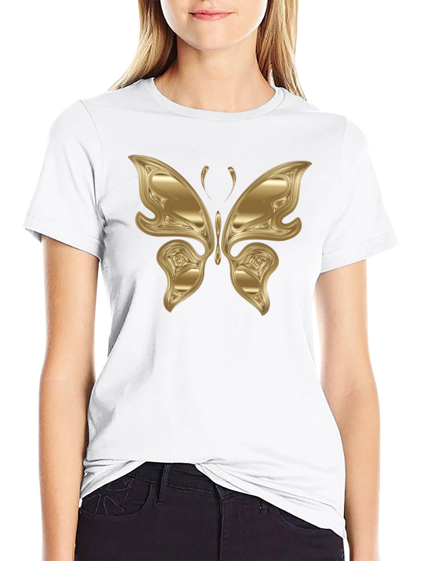 Black Golden Butterfly Graphic Black T-Shirt view 9