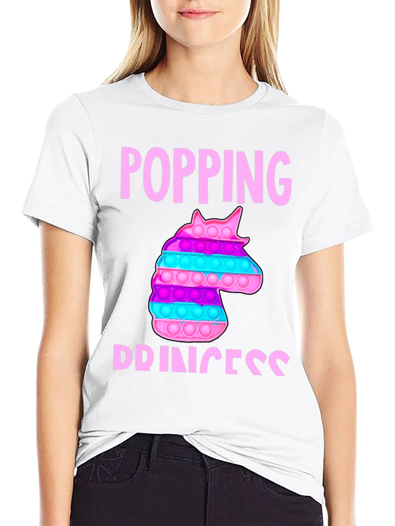 Black Popping Princess Unicorn Bubble Pop T-Shirt view 9