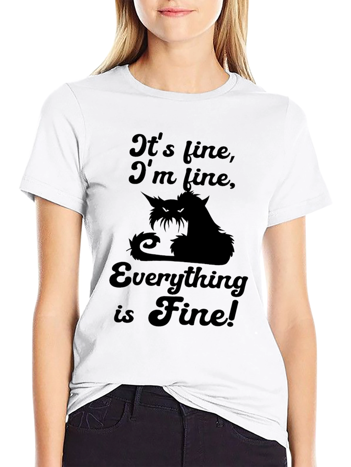 Black It's Fine Cat Graphic Tee view 9