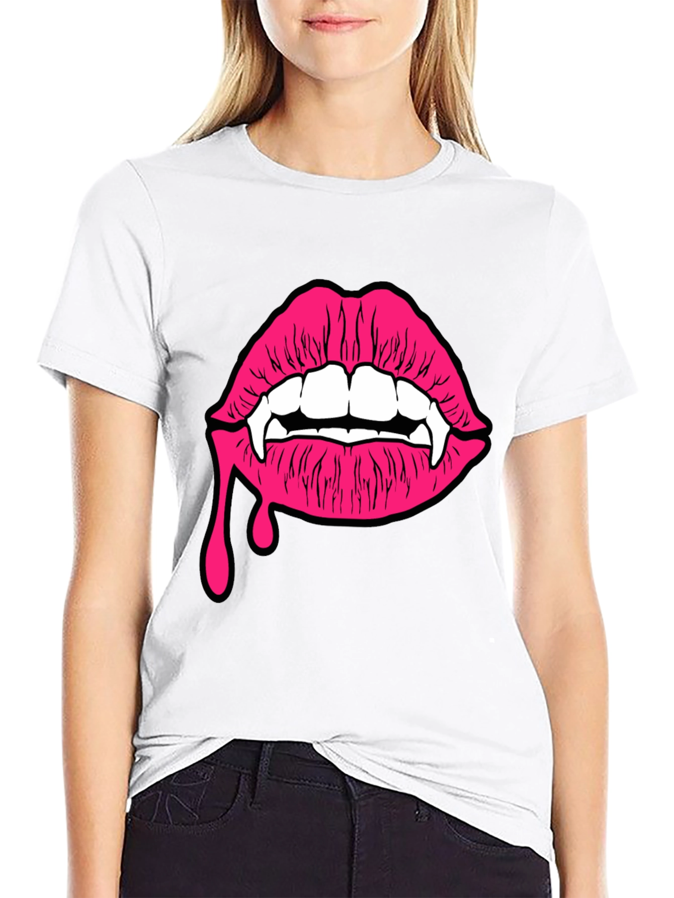 Black Vampire Lips Graphic Tee - Black Cotton T-Shirt view 9