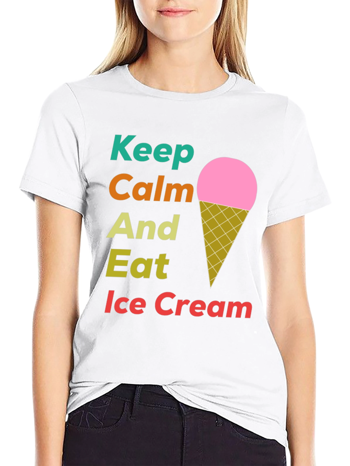 Black Keep Calm Eat Ice Cream T-Shirt view 9