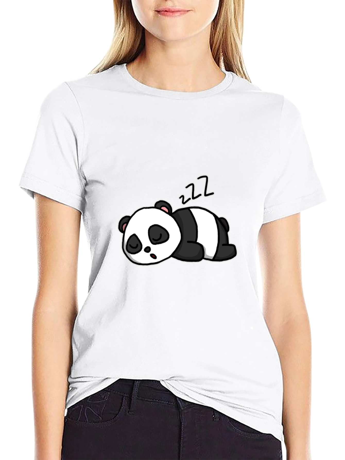 Black Cute Sleeping Panda Graphic Black T-Shirt view 9