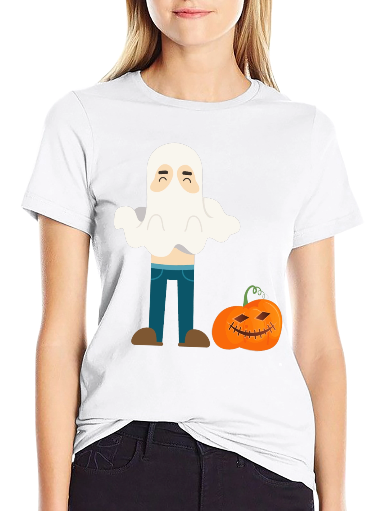Black Halloween Ghost & Pumpkin Graphic T-Shirt view 9