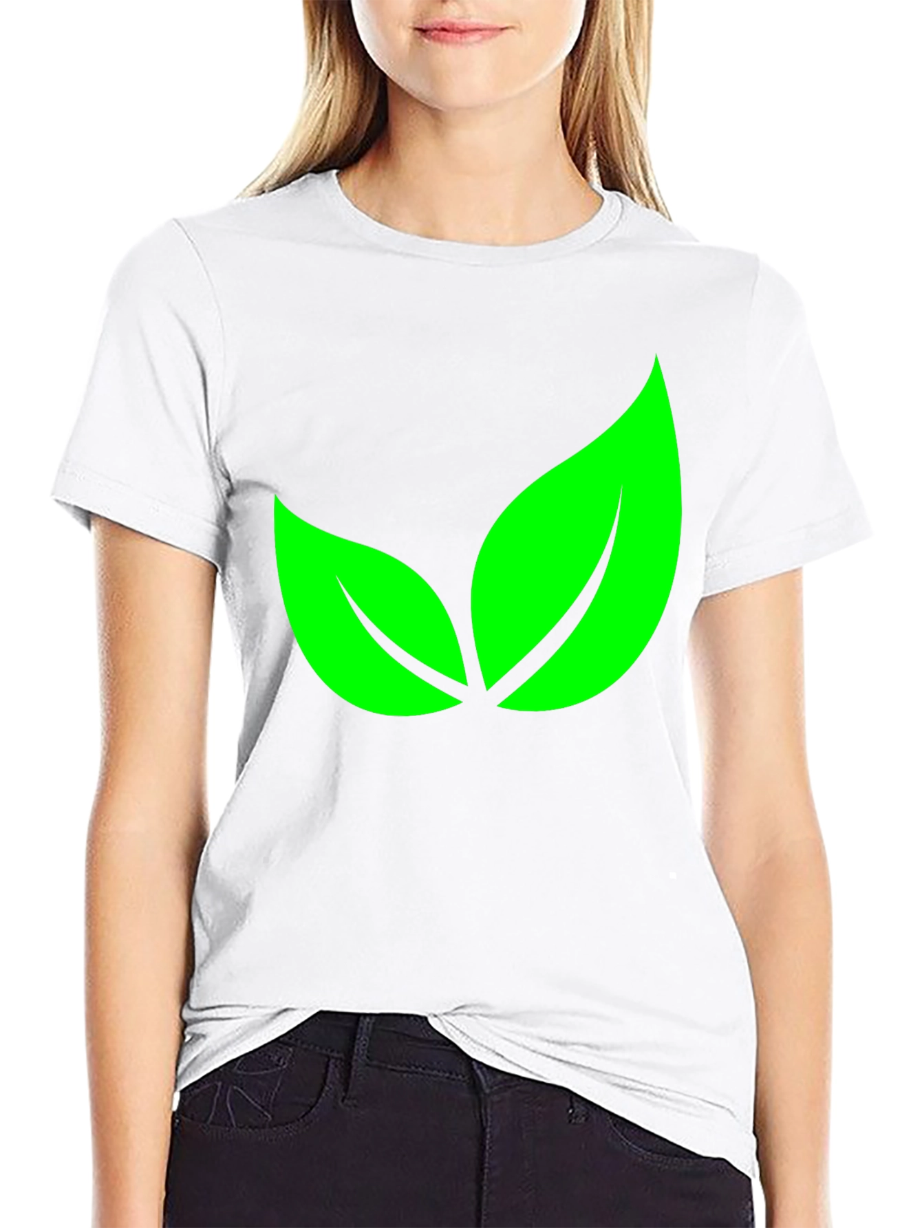 Black Green Leaves Graphic Black T-Shirt view 9