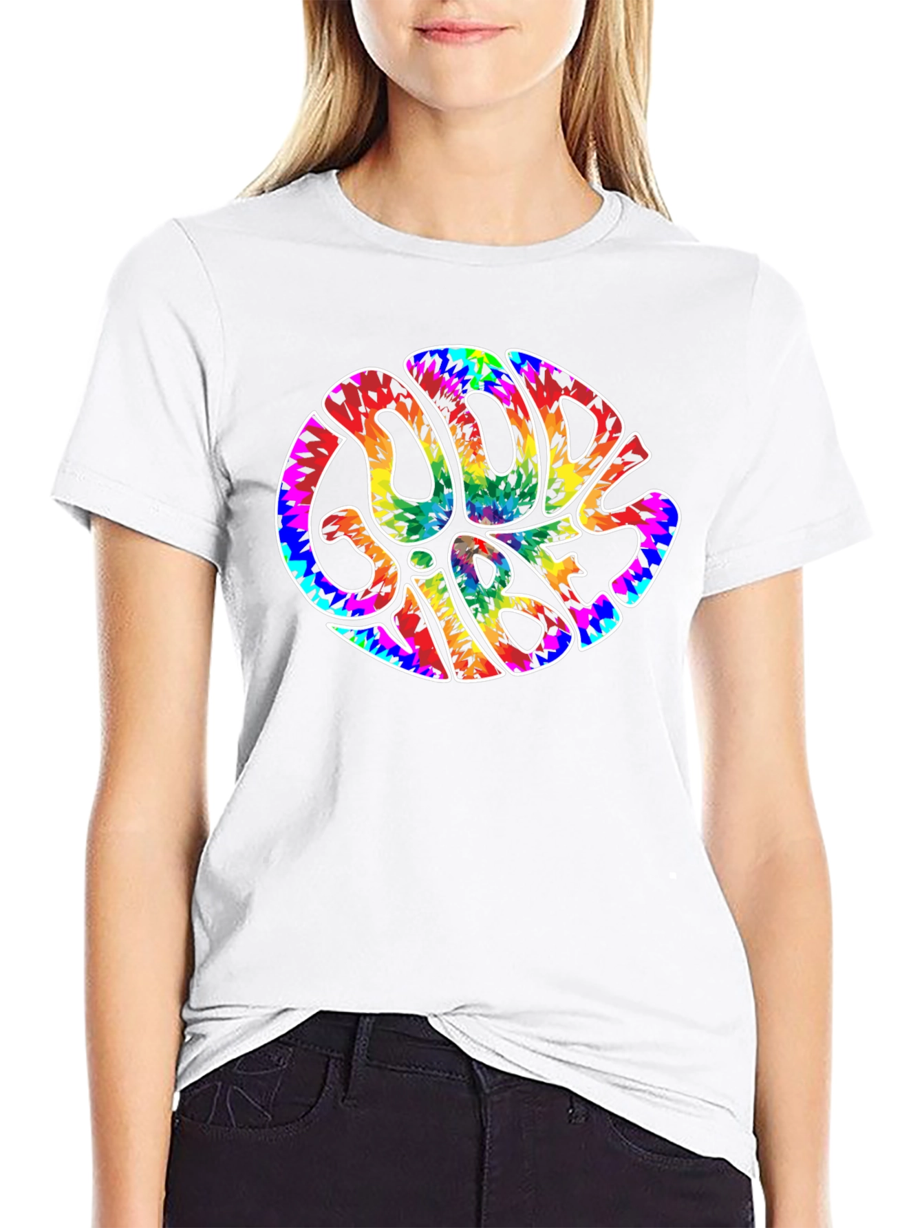 Black Good Vibes Tie Dye Graphic T-Shirt view 9