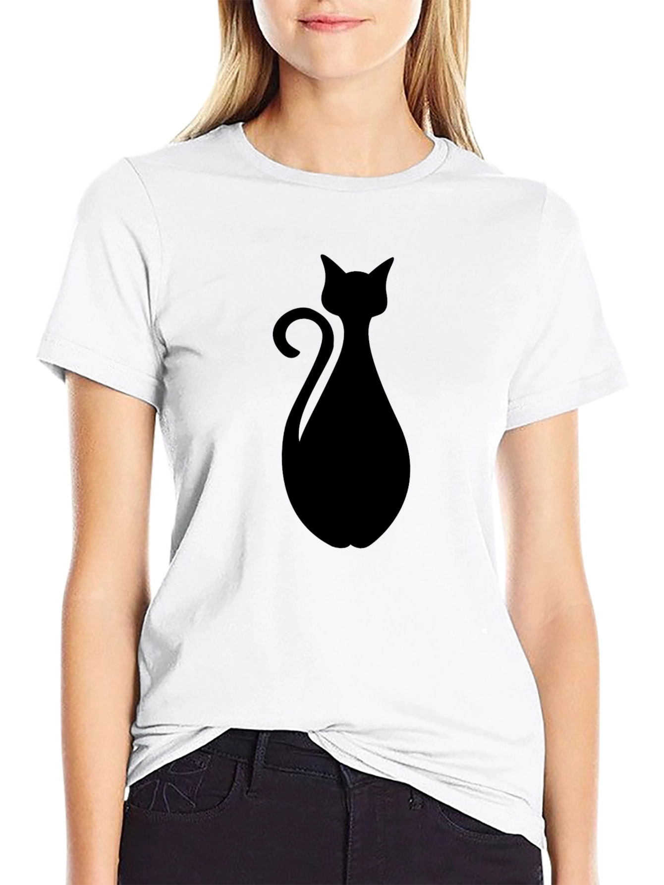 Black Black Cat Silhouette Graphic T-Shirt view 9