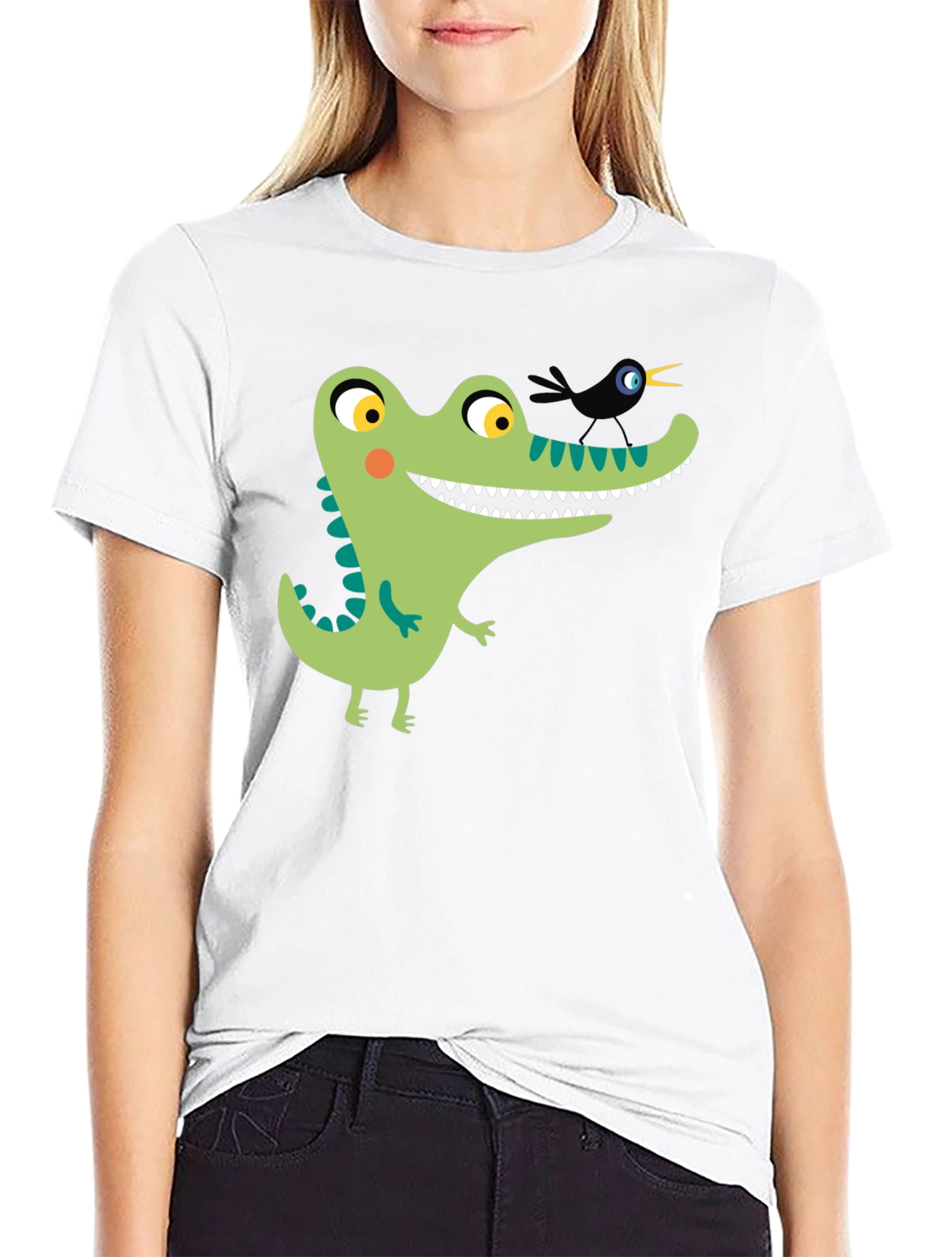 Black Cartoon Alligator Graphic Tee - Black Cotton view 9