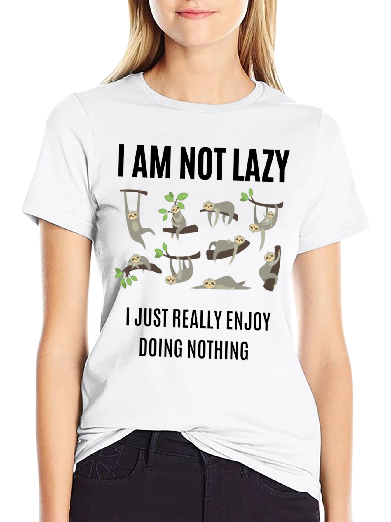 Black Funny Sloth Graphic T-Shirt - "I Am Not Lazy" view 9