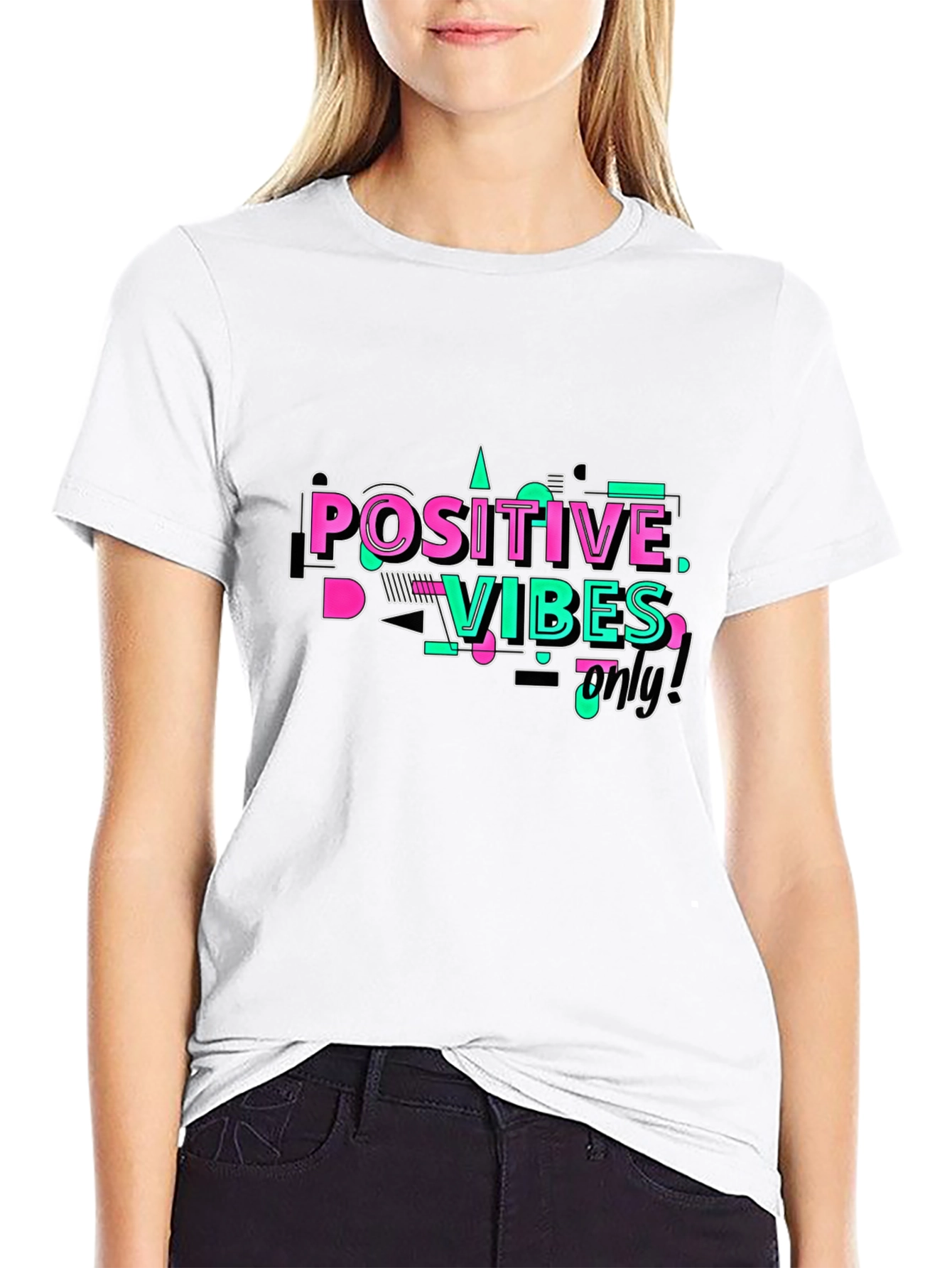 Black Positive Vibes Only Graphic T-Shirt view 9