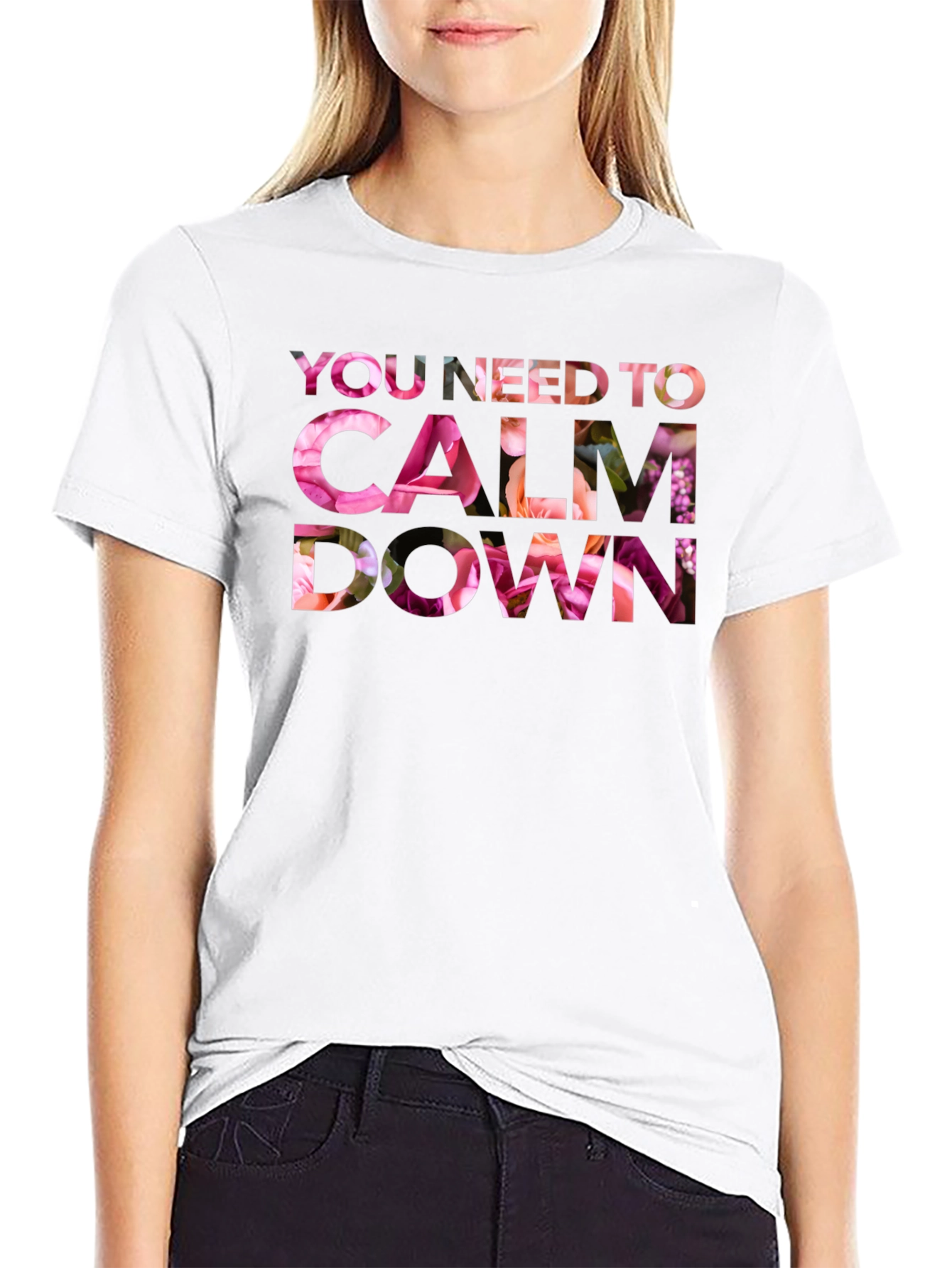 Black Floral Calm Down Graphic T-Shirt view 9