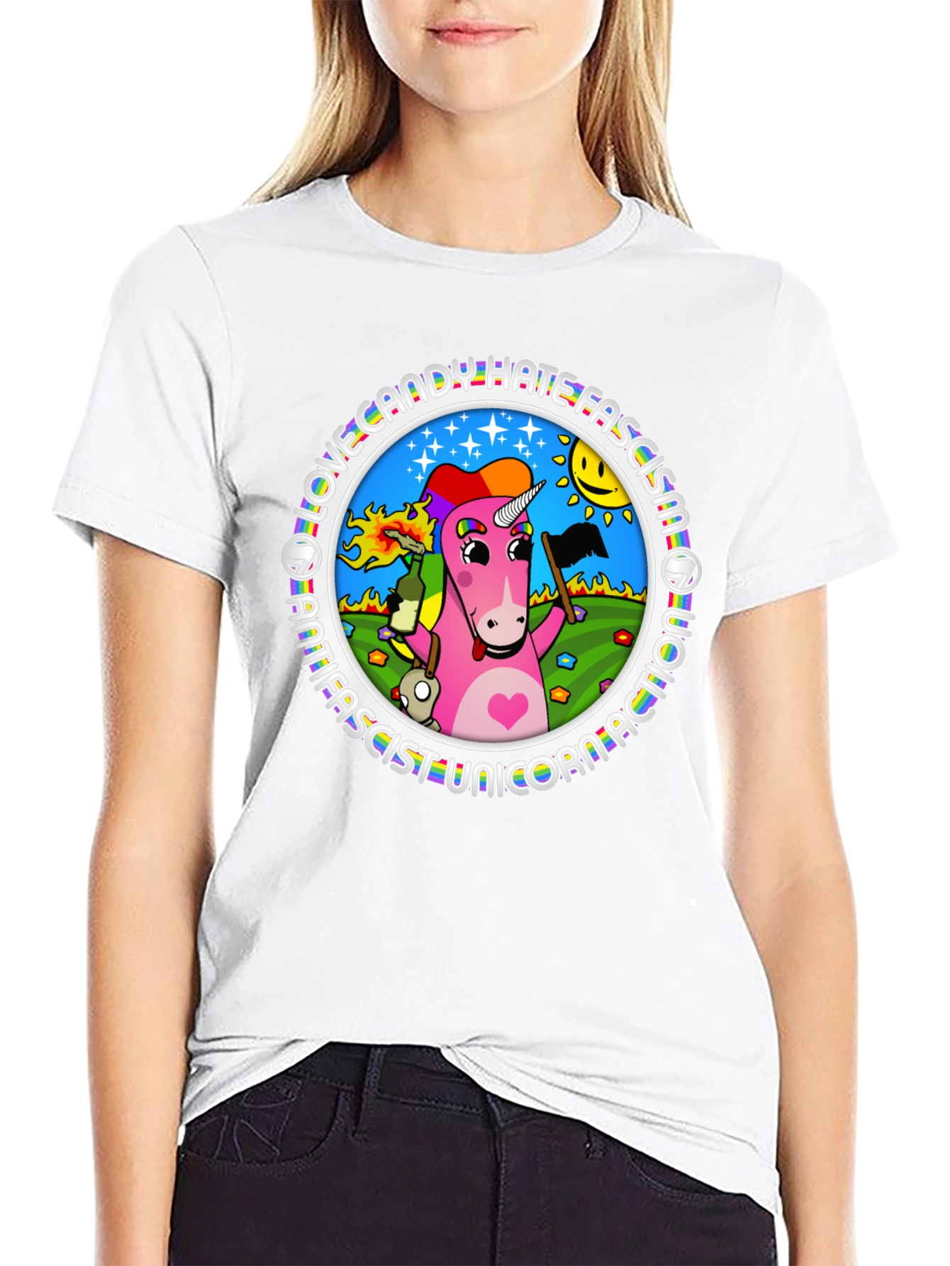 Black Antifascist Unicorn T-Shirt - Love Candy view 9