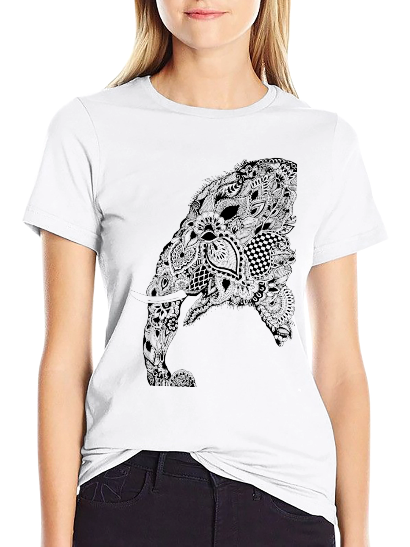 Black Abstract Elephant Graphic Black T-Shirt view 9