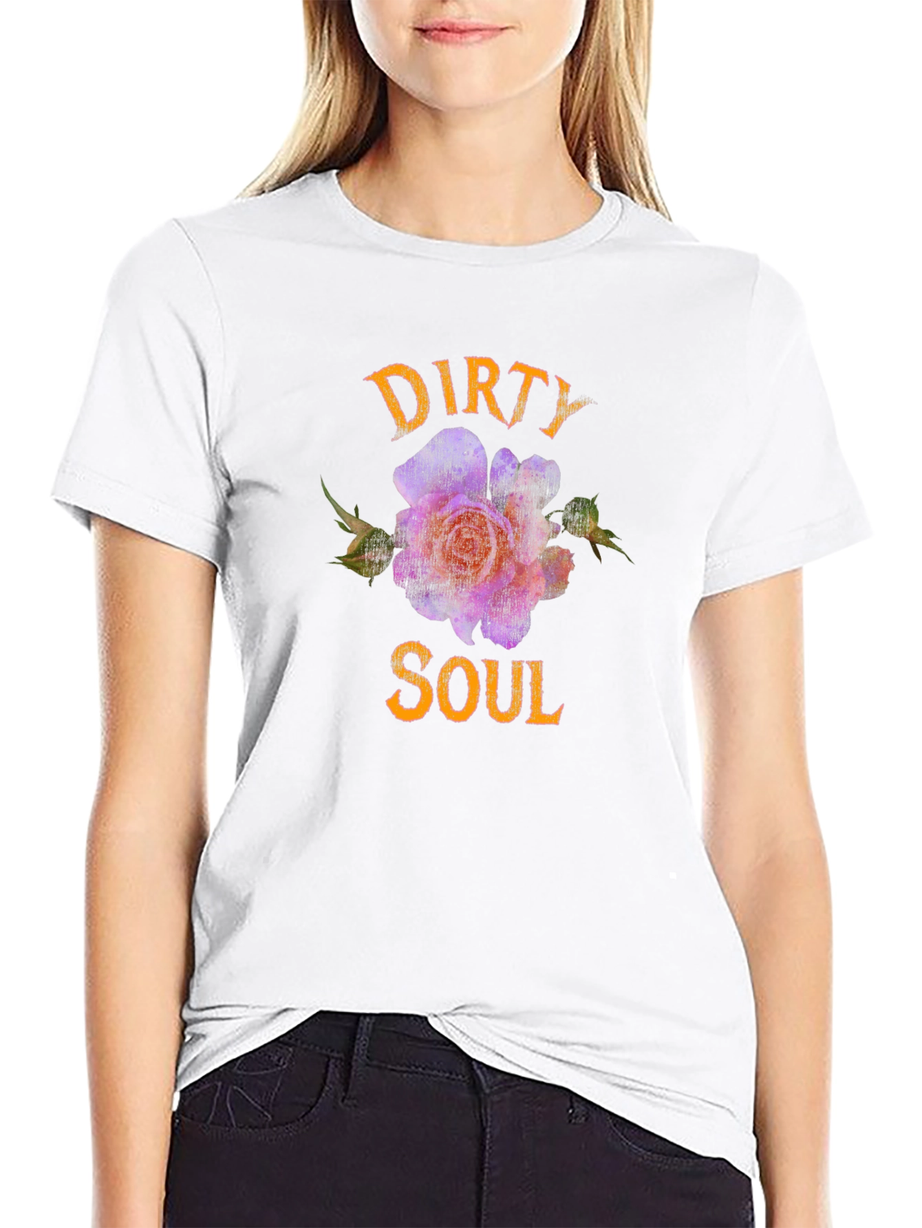Black Dirty Soul T-Shirt - Floral Design view 9