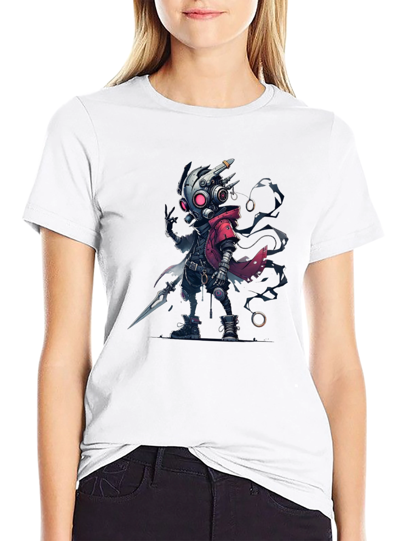Black Cyberpunk Cartoon Graphic T-Shirt view 9