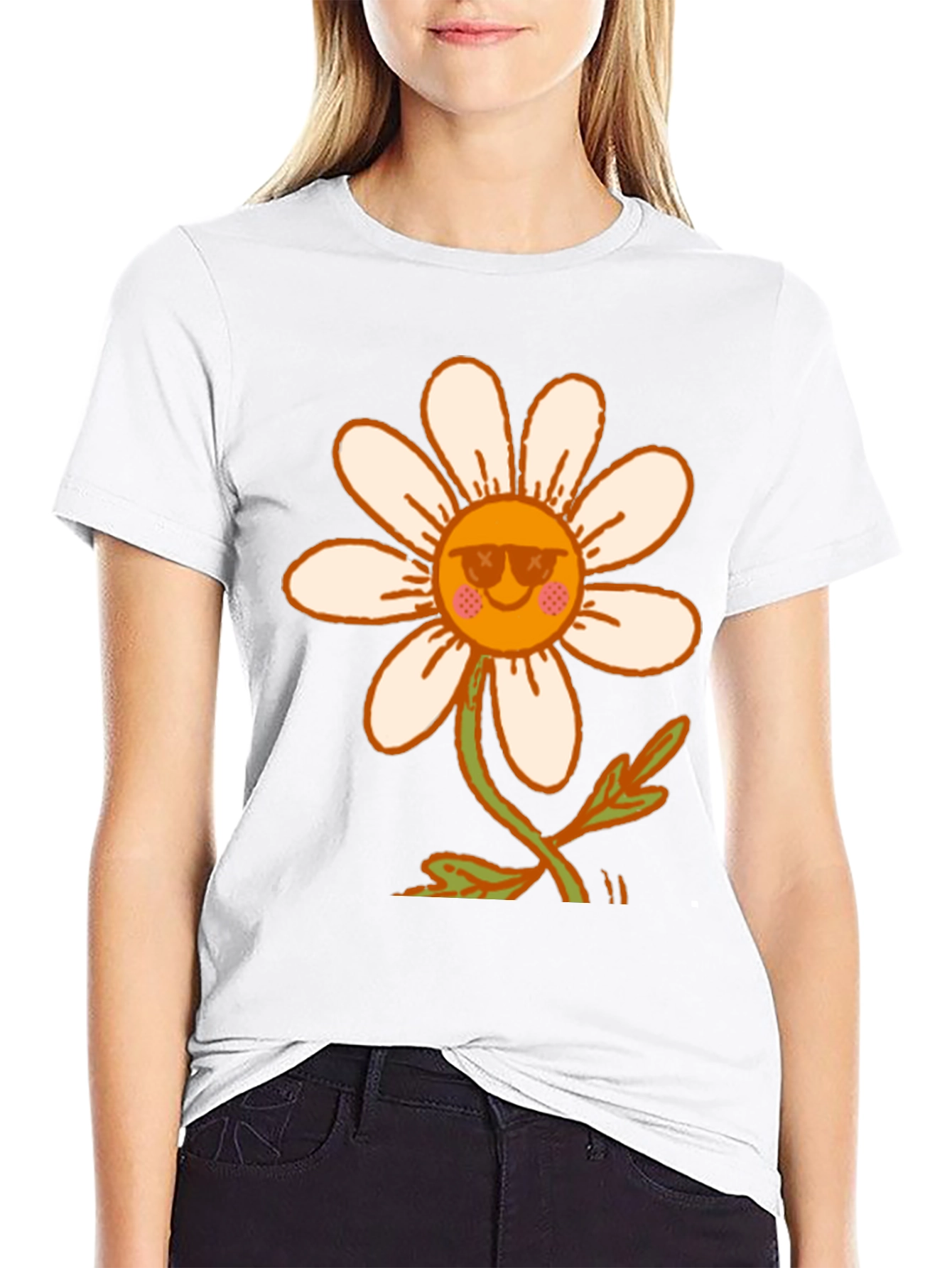 Black Retro Daisy Flower T-Shirt - Black view 9