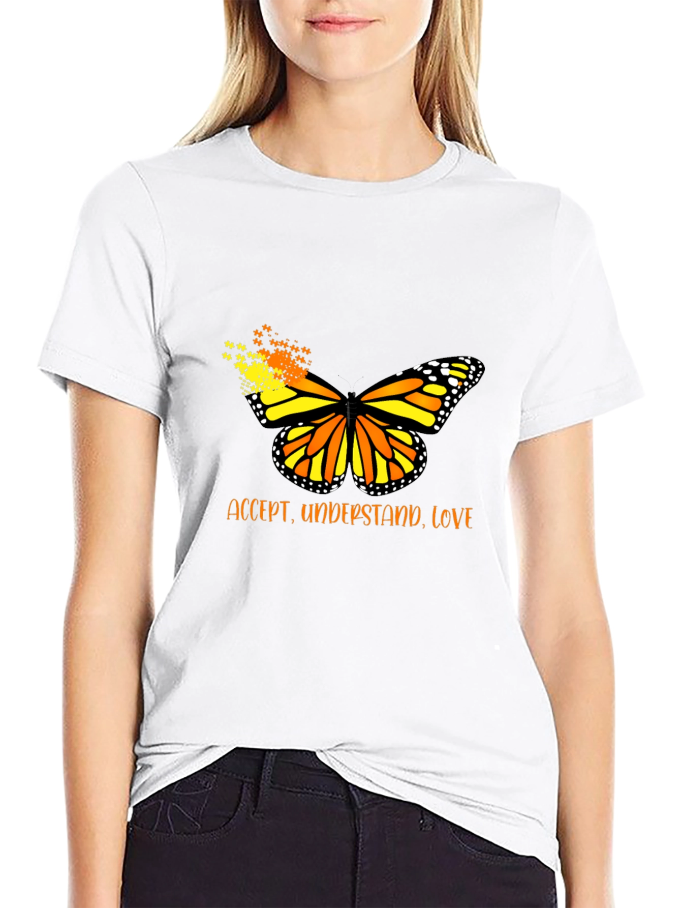 Black Accept, Understand, Love Butterfly Graphic Tee view 9