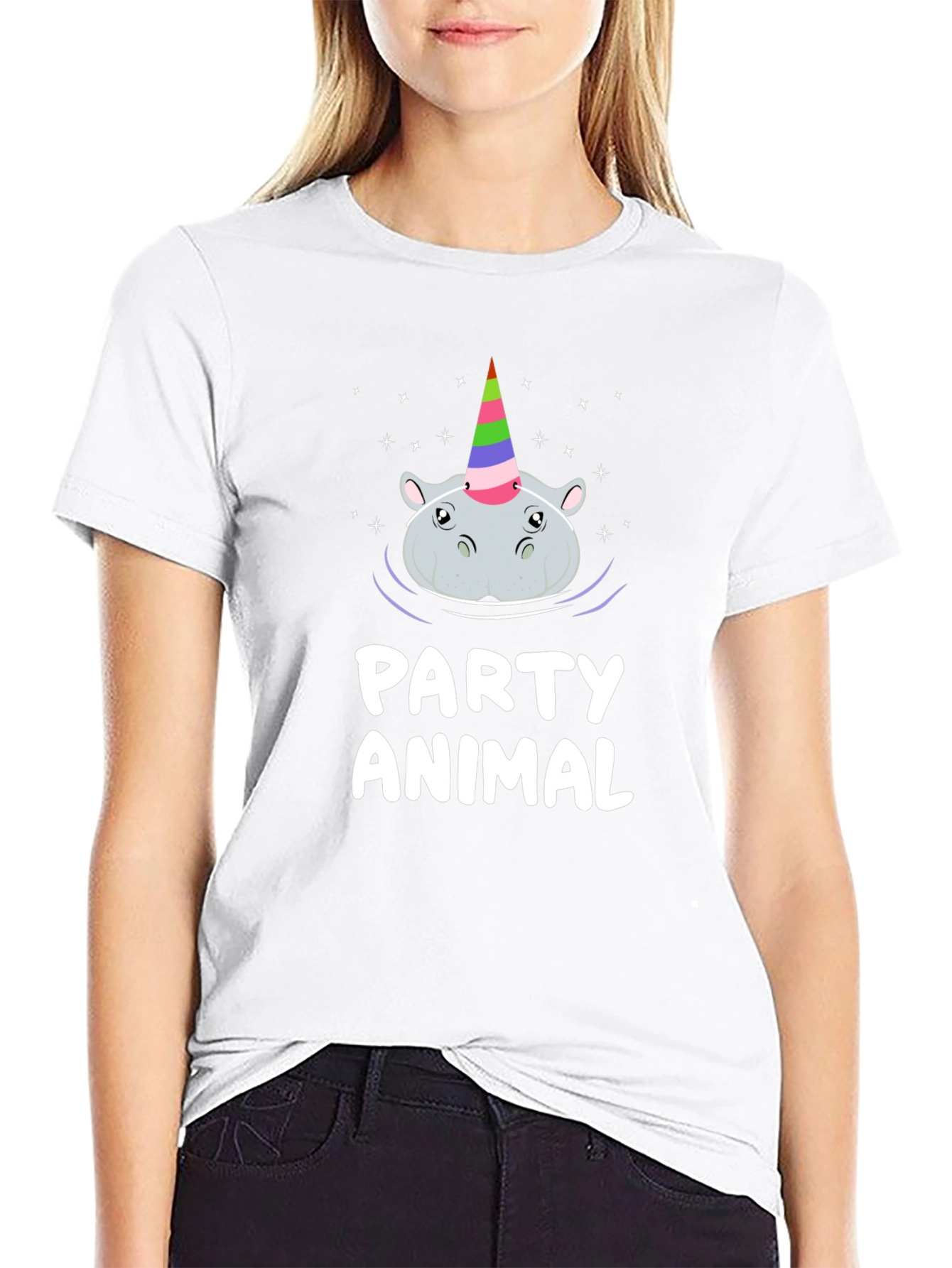 Black Party Animal Hippo Unicorn T-Shirt view 9