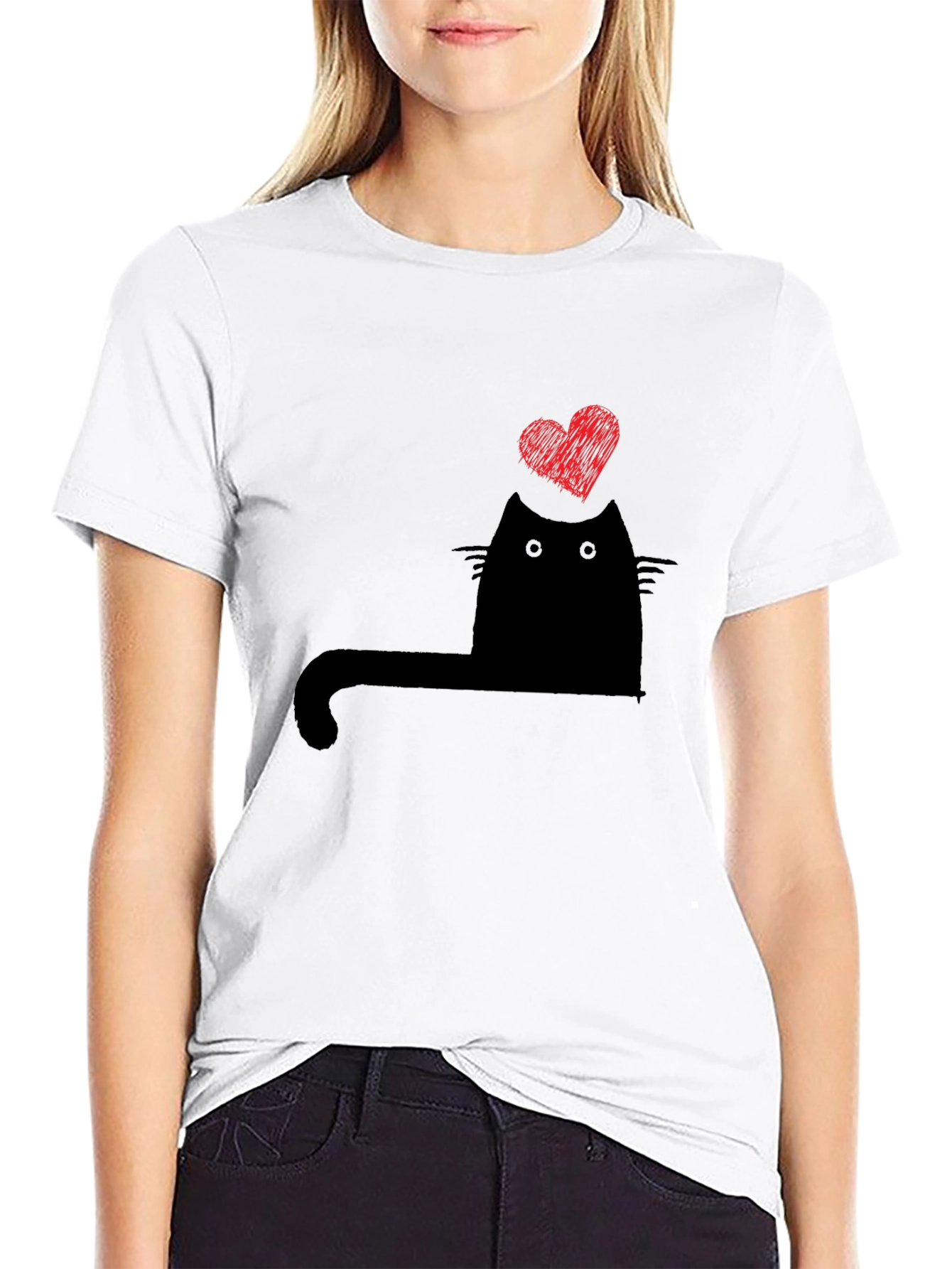 Black Cat Heart Graphic T-Shirt - Black view 9