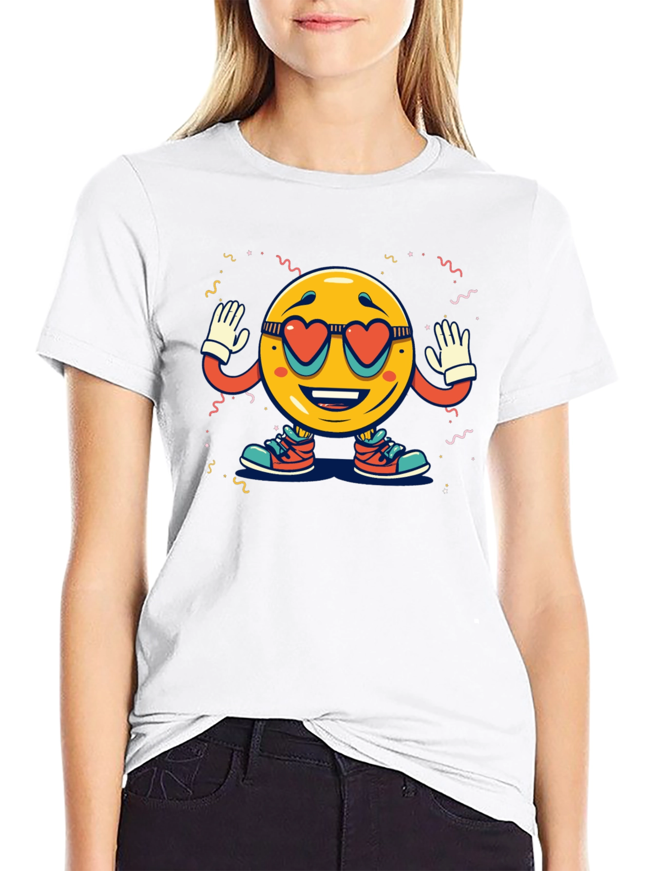 Black Retro Smiley Face Heart Sunglasses T-Shirt view 9